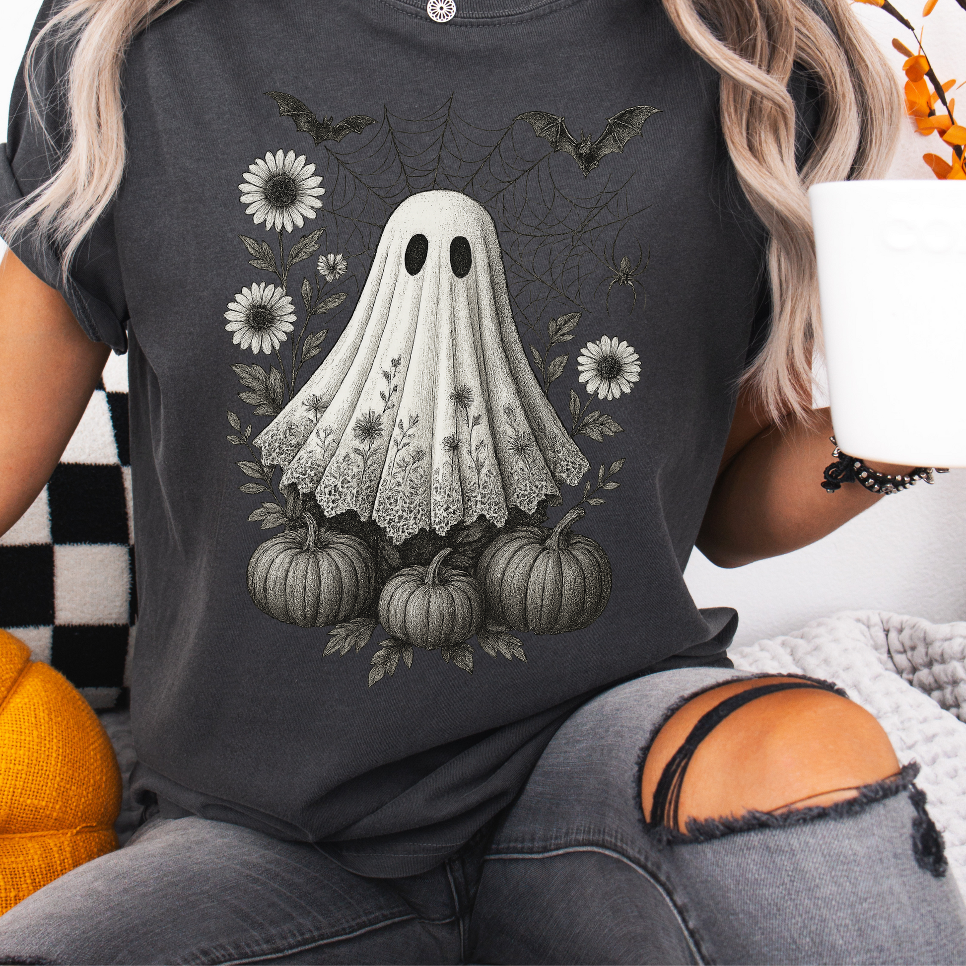Boo in Boojee Lace Ghost Shirt – Cute Vintage Gothic Halloween Comfort Colors Tee