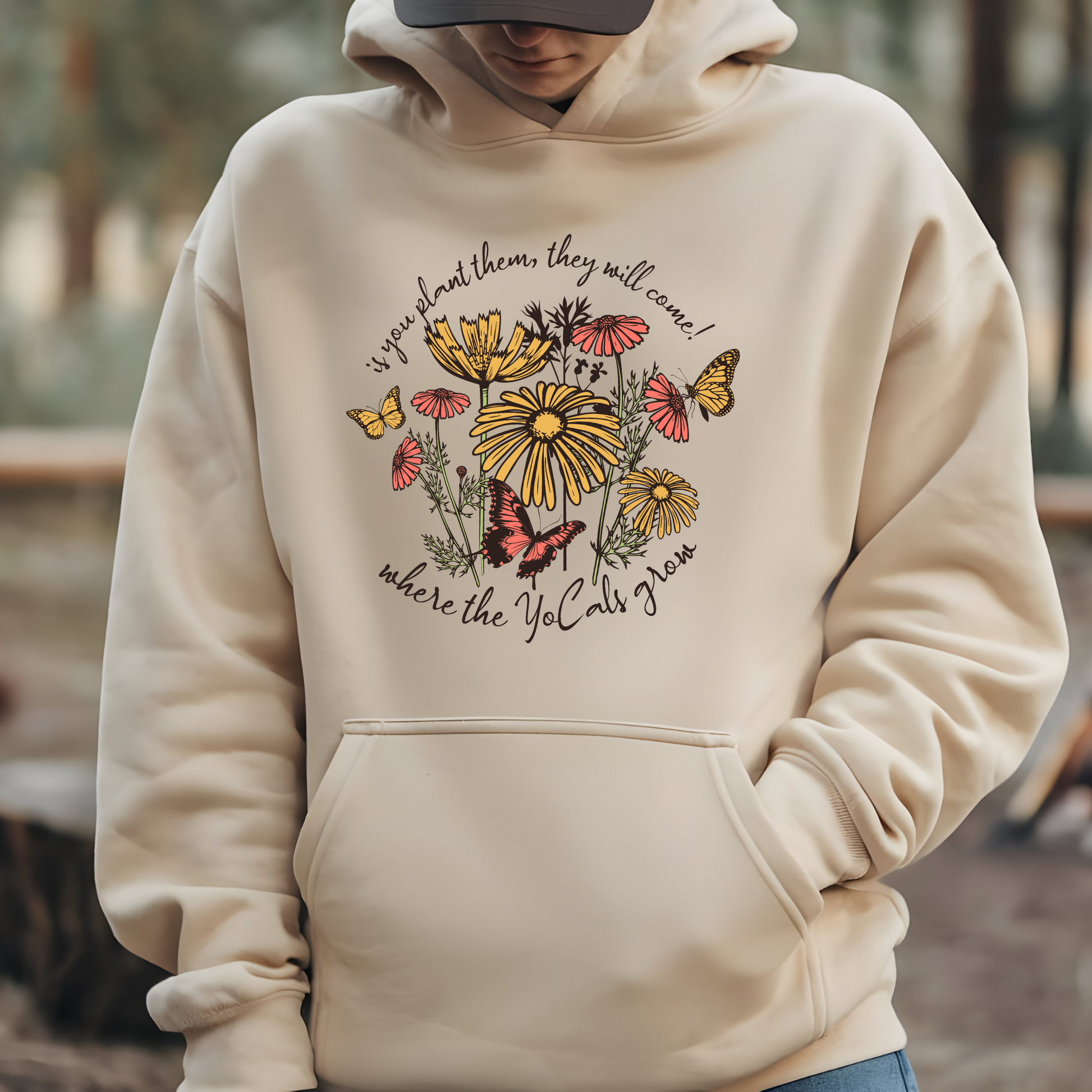 Boho Wildflower Butterfly Hooded Sweatshirt - Where the YoCals Grow Exclusive Merchandise