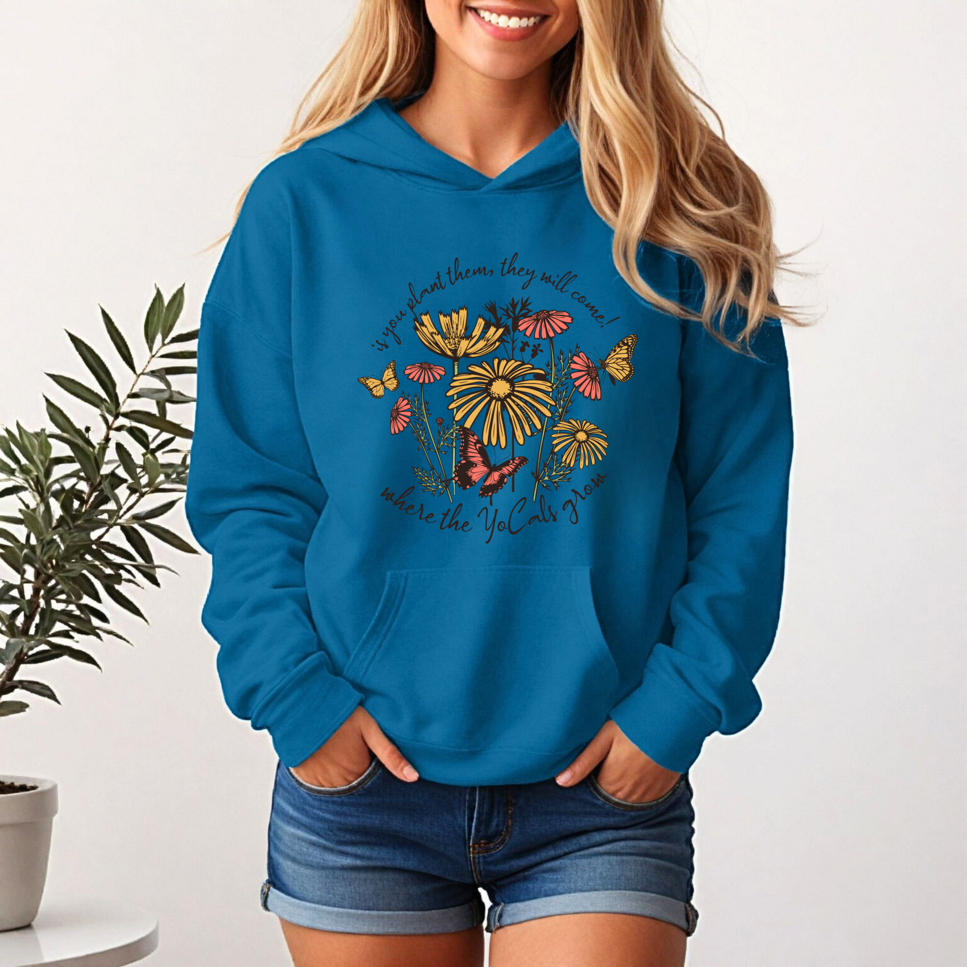 Boho Wildflower Butterfly Hooded Sweatshirt - Where the YoCals Grow Exclusive Merchandise