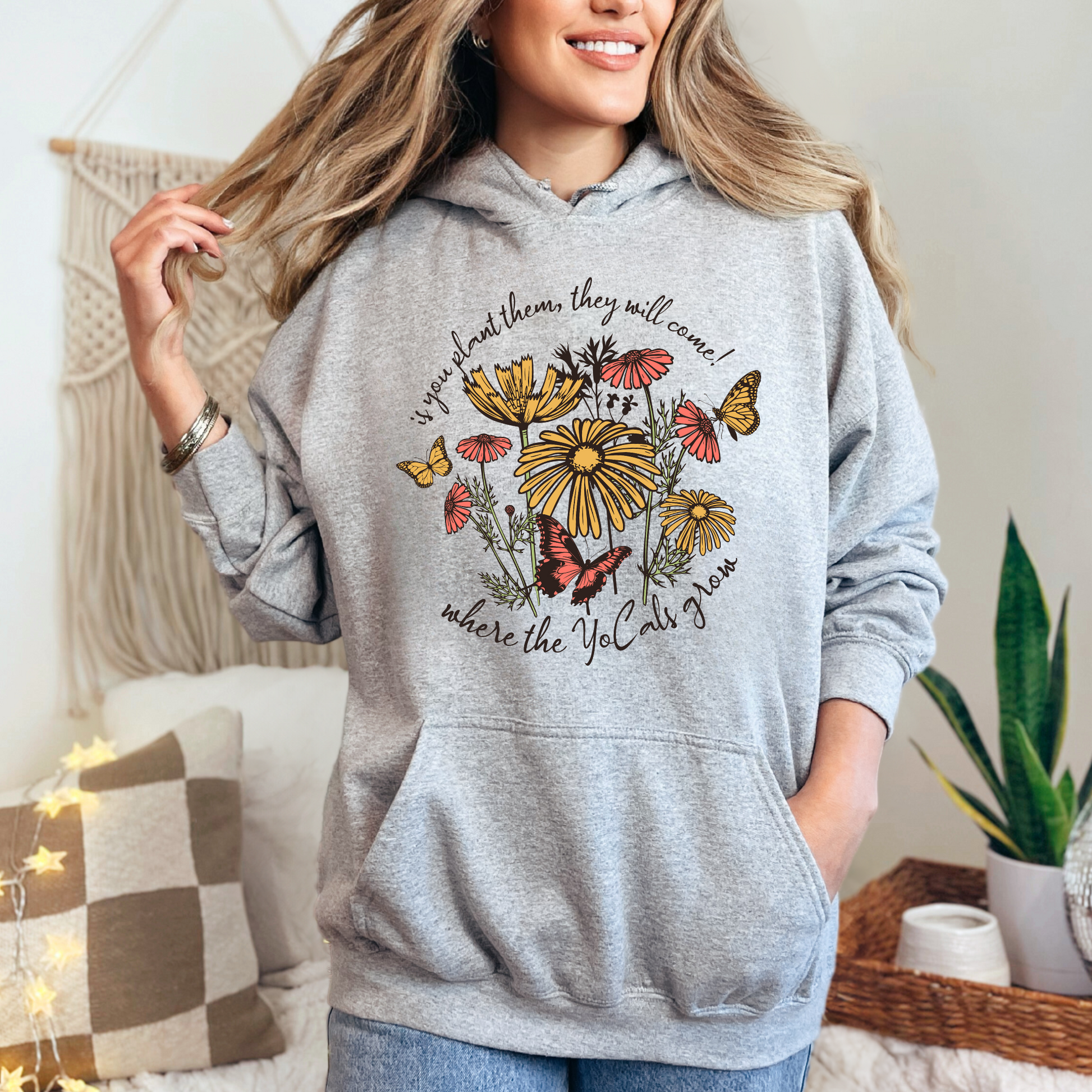 Boho Wildflower Butterfly Hooded Sweatshirt - Where the YoCals Grow Exclusive Merchandise