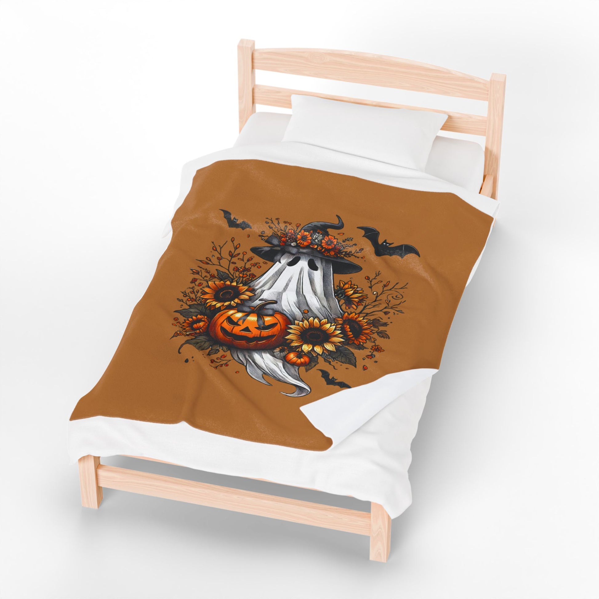 Boho Coquette Halloween Ghost Plush Blanket – Whimsical Autumn Throw for Cozy Fall Nights & Gothic Home Déco