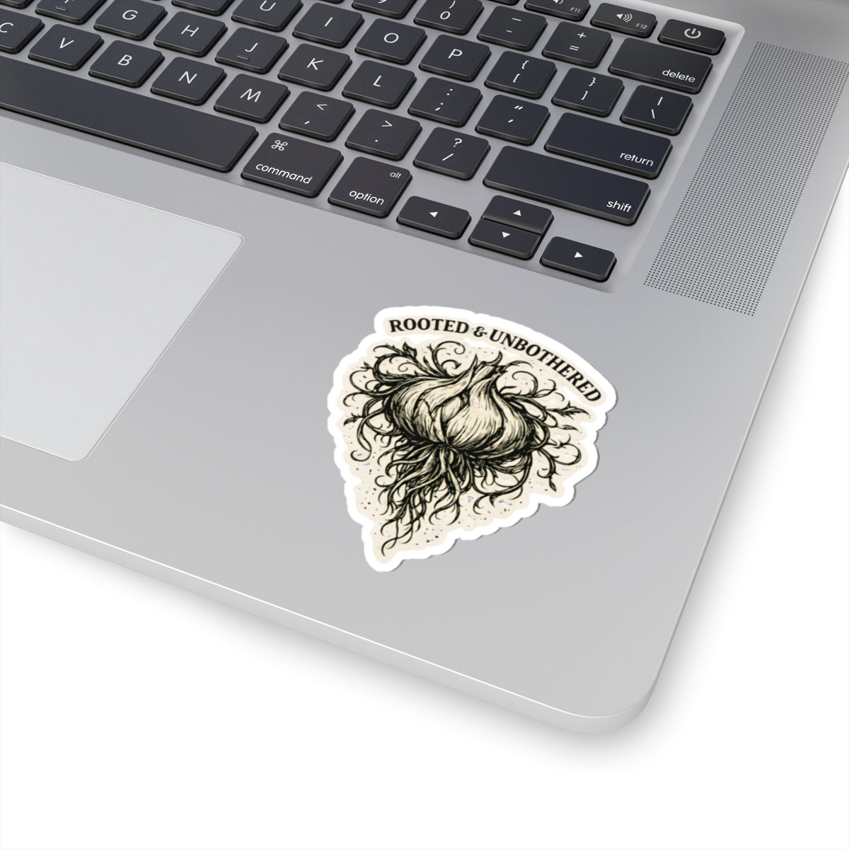 Rooted & Unbothered Garlic Bulb Sticker — Botanical, Boho Laptop Decal