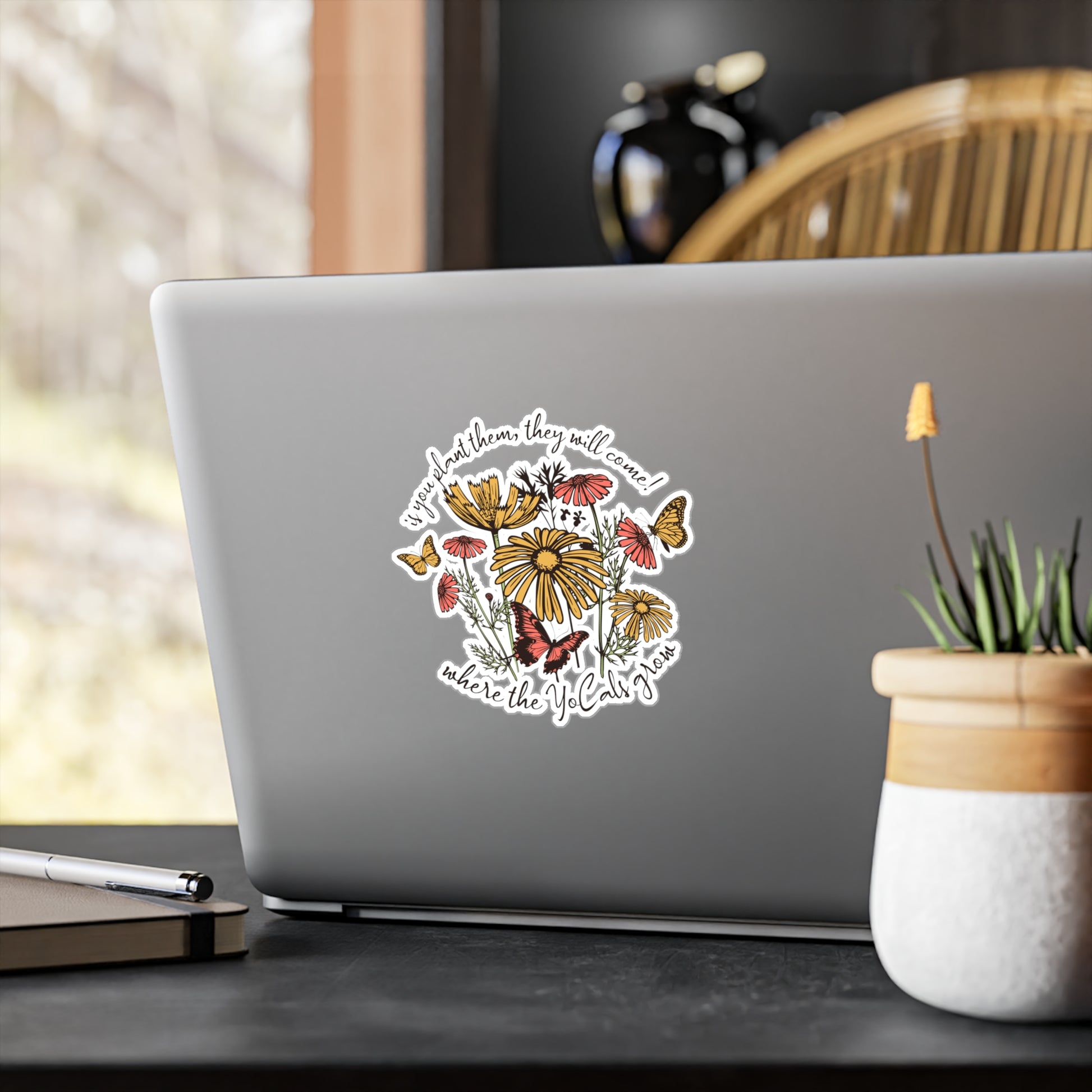 Sticker Decal - Boho Gardening Design with Wild Flowers and Butterflies