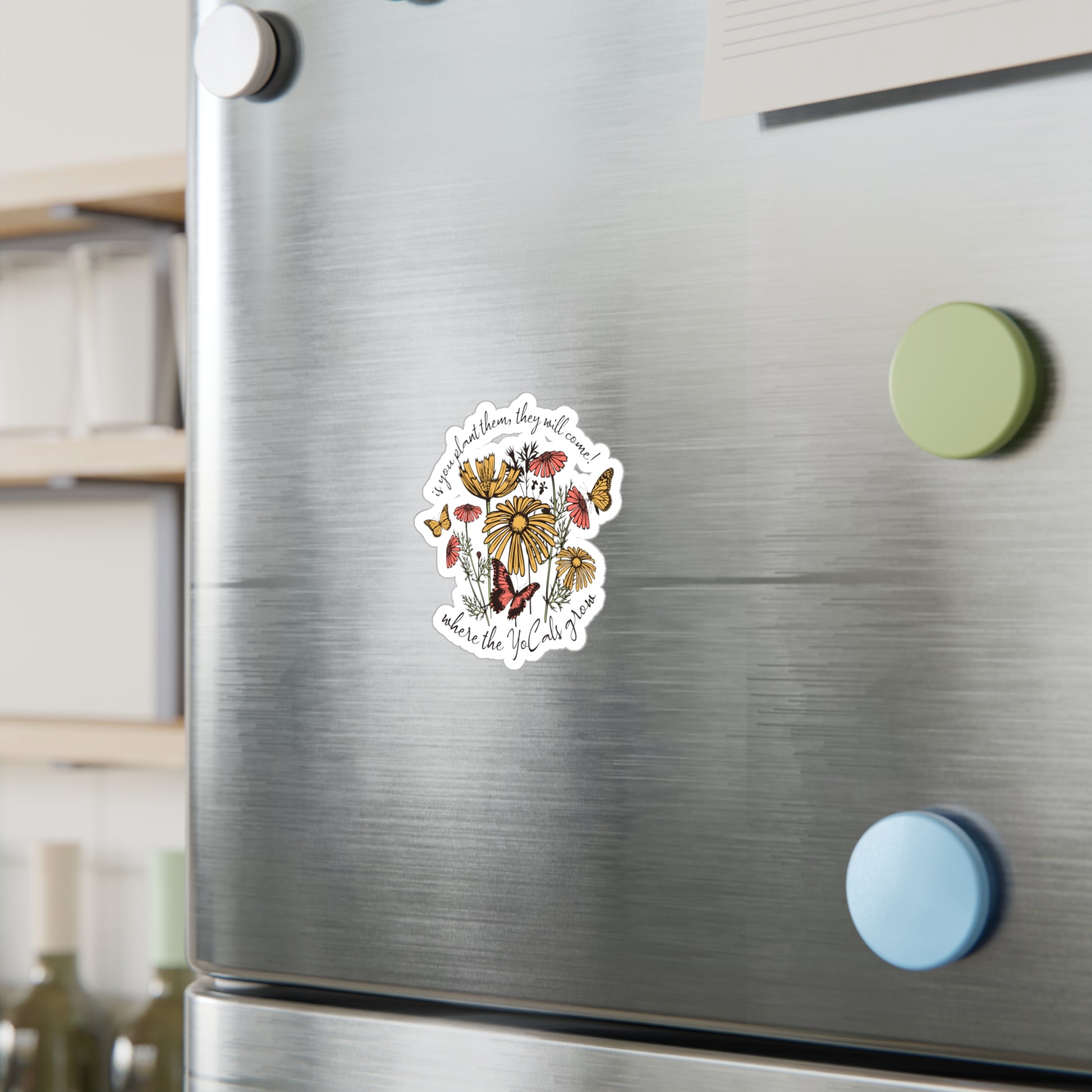 Sticker Decal - Boho Gardening Design with Wild Flowers and Butterflies