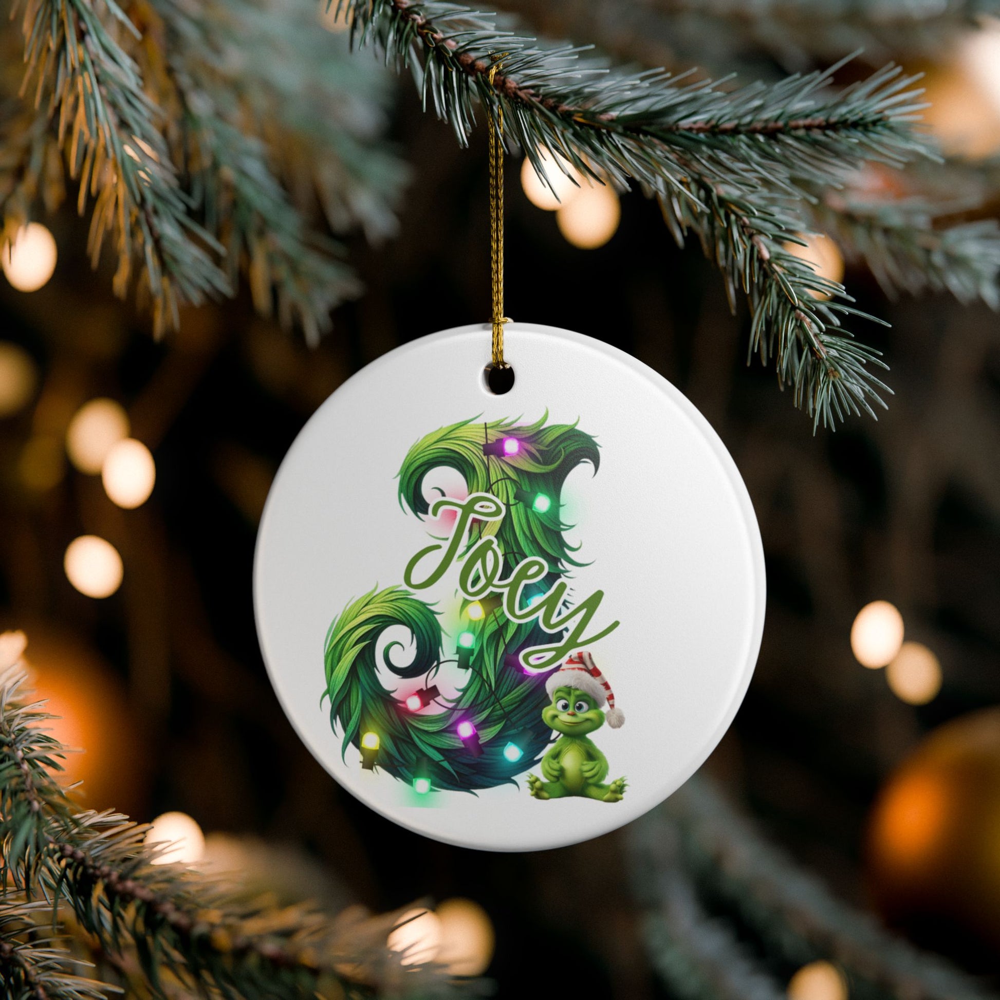 Personalized Kids Christmas Ornament, Babys First Christmas Gift, Custom Ceramic Holiday Ornament with Name, Grinchy Green Decor