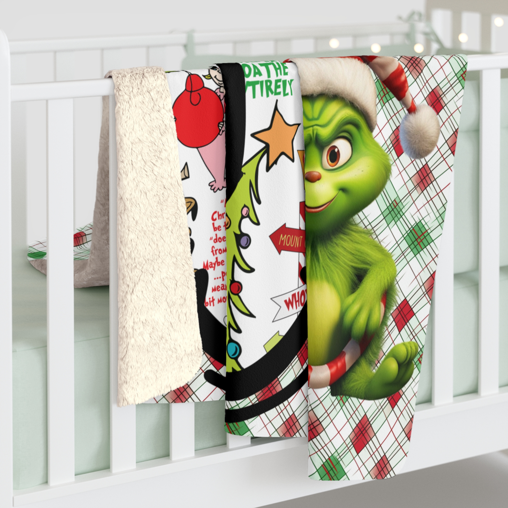Sherpa Fleece Blanket, Personalized Christmas Grinch Blanket, Holiday Gift, Custom Name Blanket, Christmas Decor, Stocking Stuffer