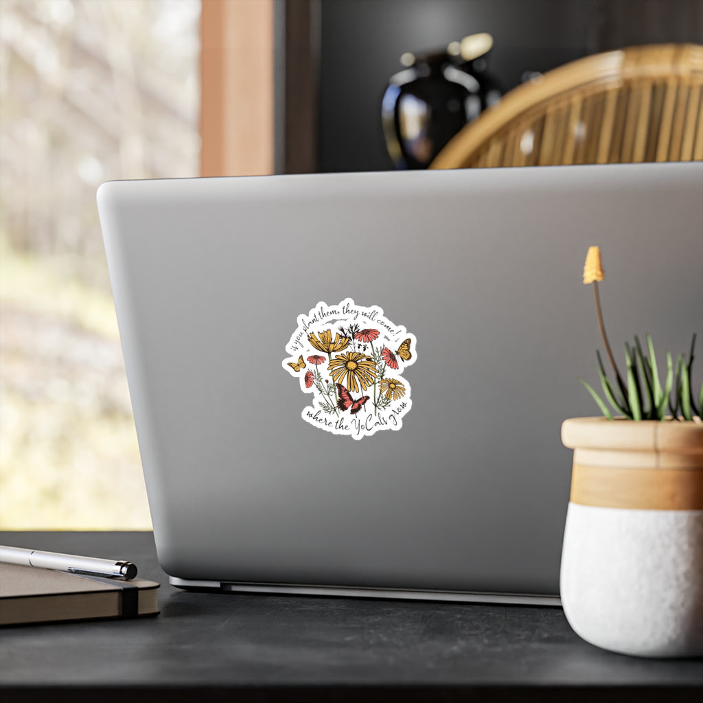 Sticker Decal - Boho Gardening Design with Wild Flowers and Butterflies
