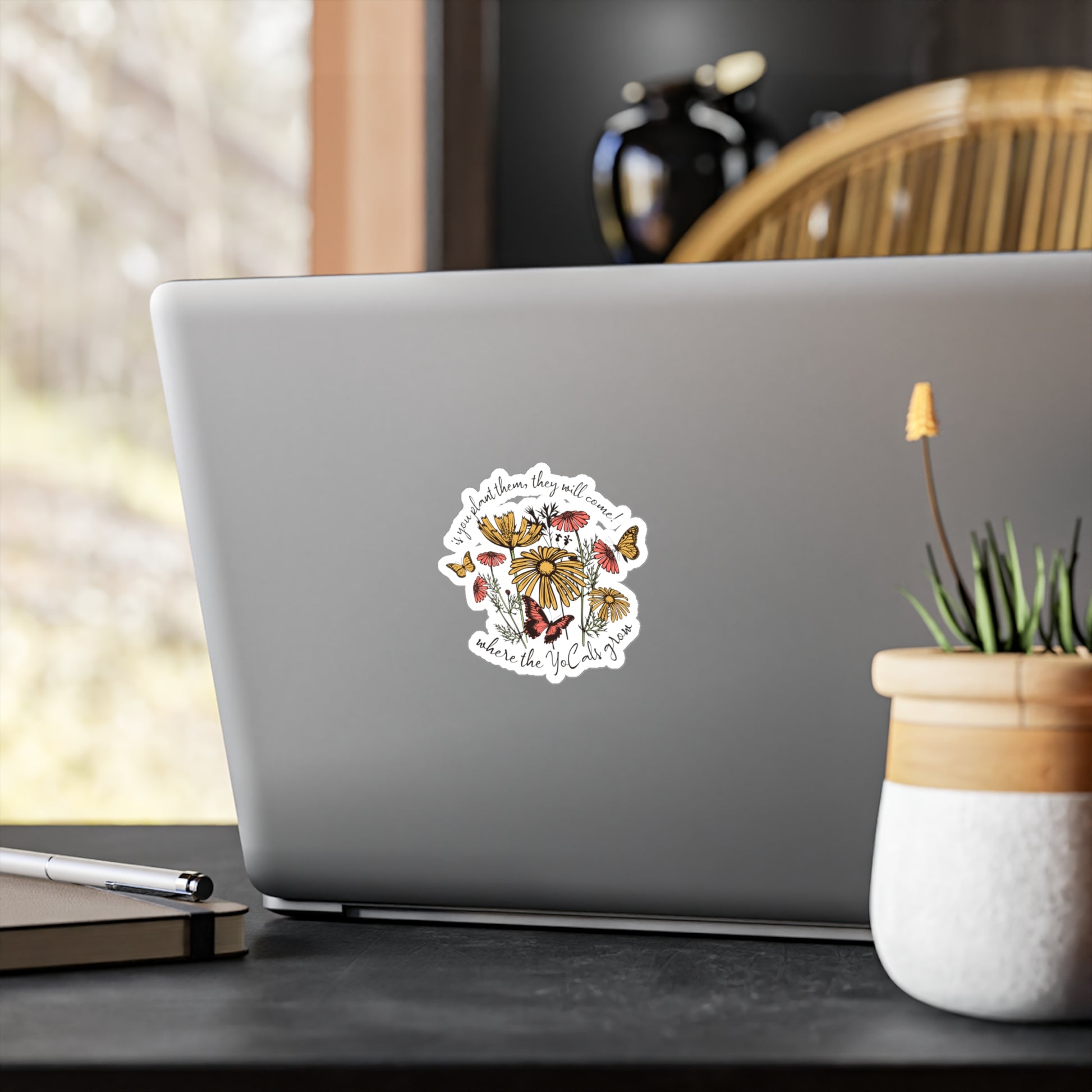 Sticker Decal - Boho Gardening Design with Wild Flowers and Butterflies