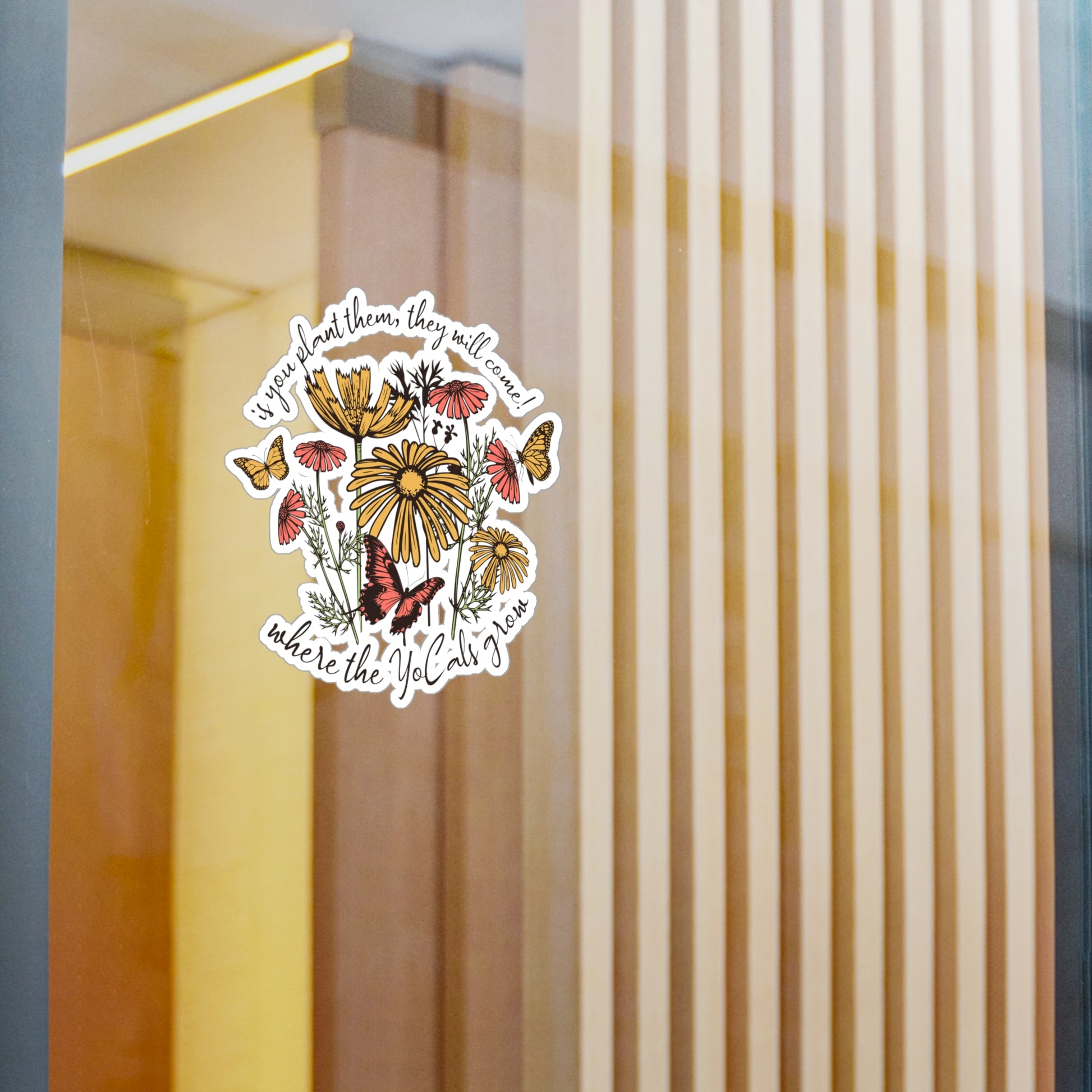 Sticker Decal - Boho Gardening Design with Wild Flowers and Butterflies