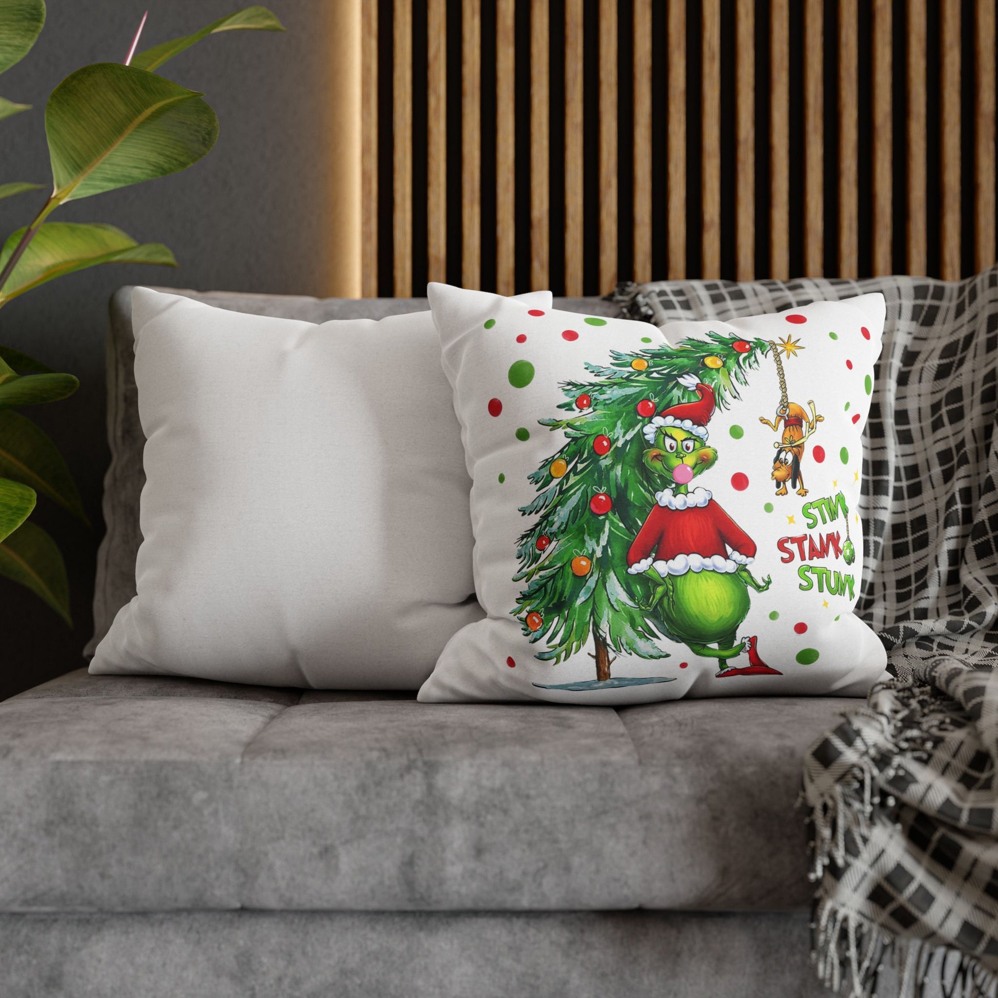Personalized Grinch Christmas Pillow, Custom Name & Year Holiday Pillow Cover, Funny Kids Xmas Decor Gift
