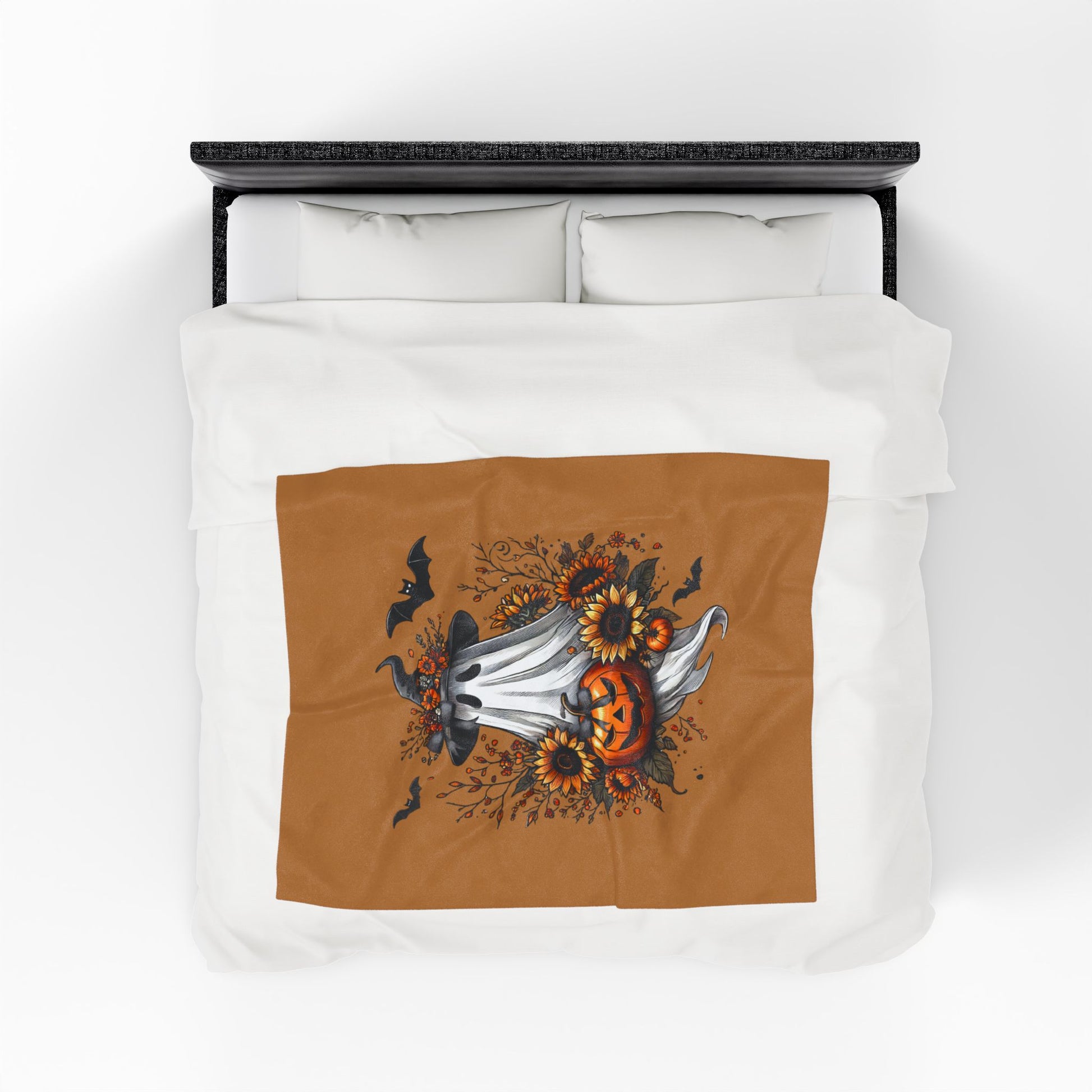 Boho Coquette Halloween Ghost Plush Blanket – Whimsical Autumn Throw for Cozy Fall Nights & Gothic Home Déco