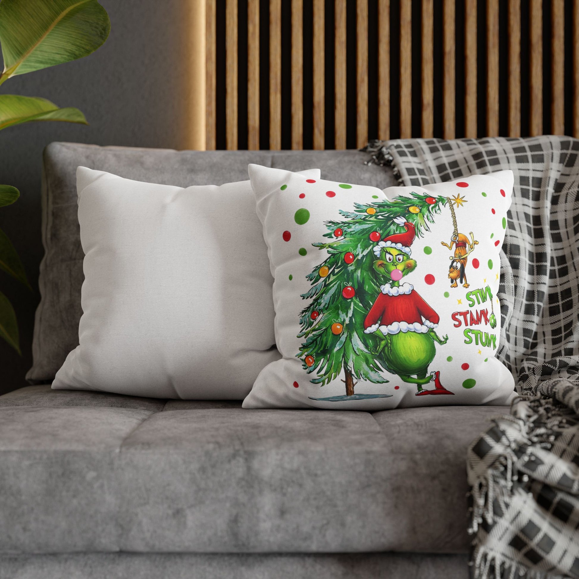 Personalized Grinch Christmas Pillow, Custom Name & Year Holiday Pillow Cover, Funny Kids Xmas Decor Gift