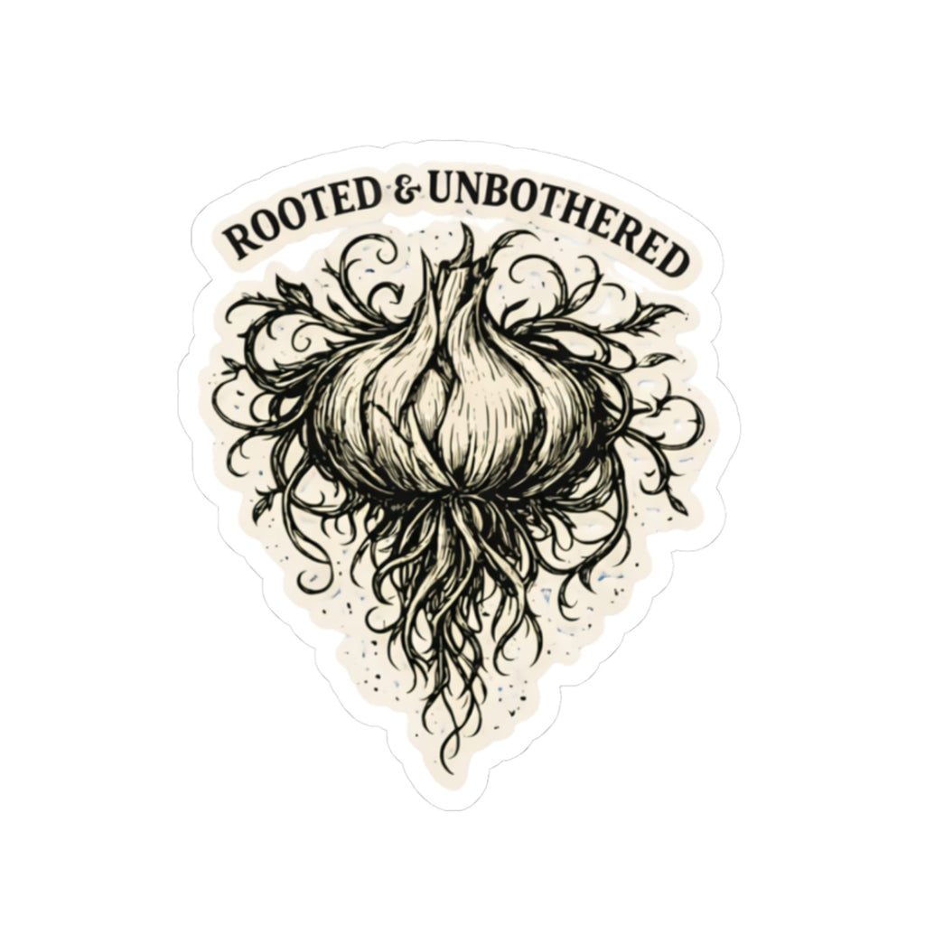 Rooted & Unbothered Garlic Bulb Sticker — Botanical, Boho Laptop Decal
