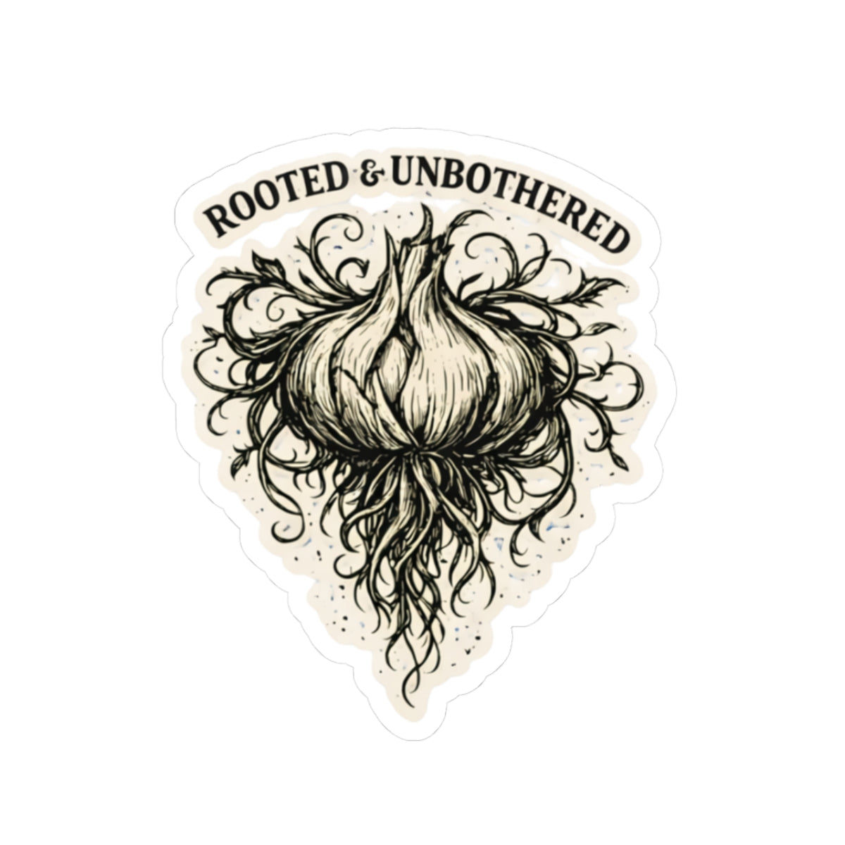 Rooted & Unbothered Garlic Bulb Sticker — Botanical, Boho Laptop Decal