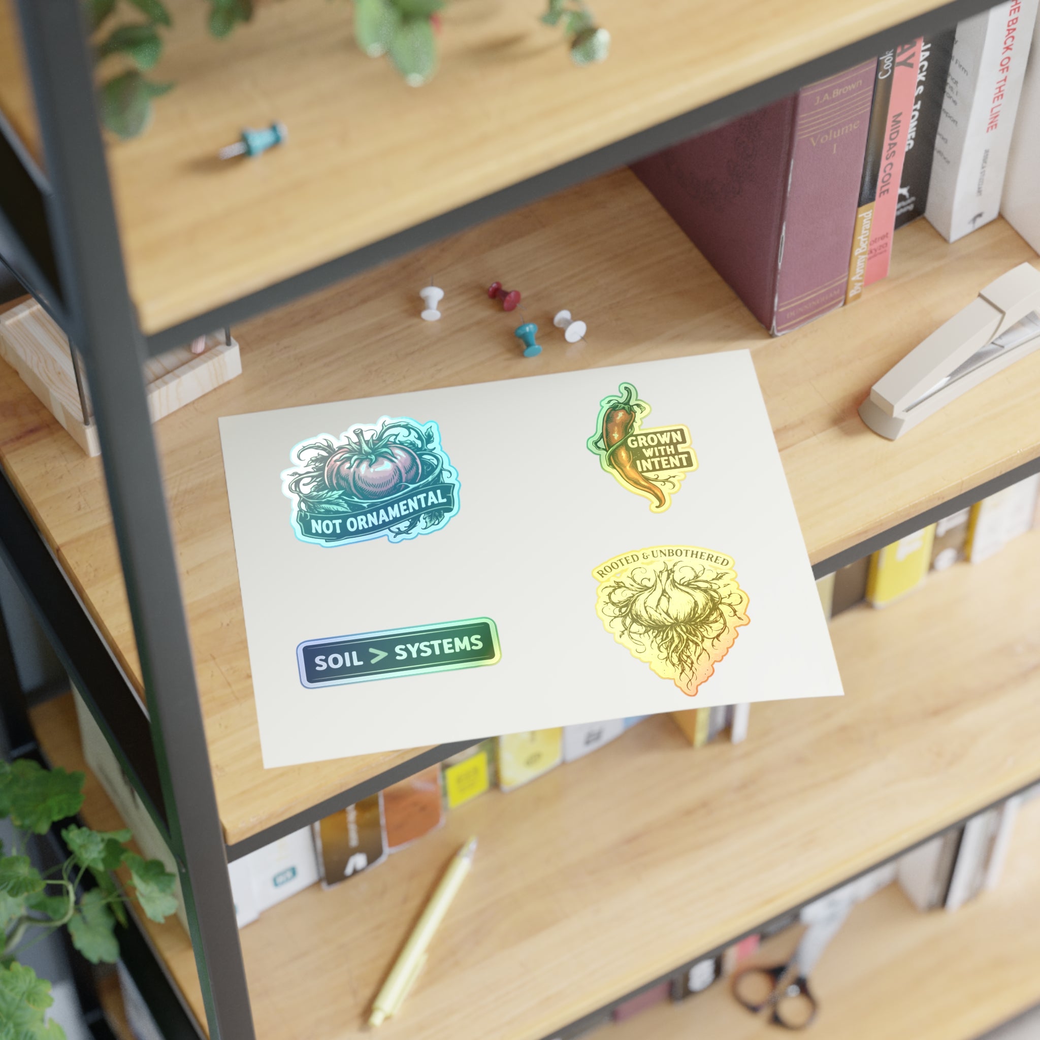Gardener Sticker Sheet — "Not Ornamental" Tomato, "Grown With Intent" Chili & Soil > Systems