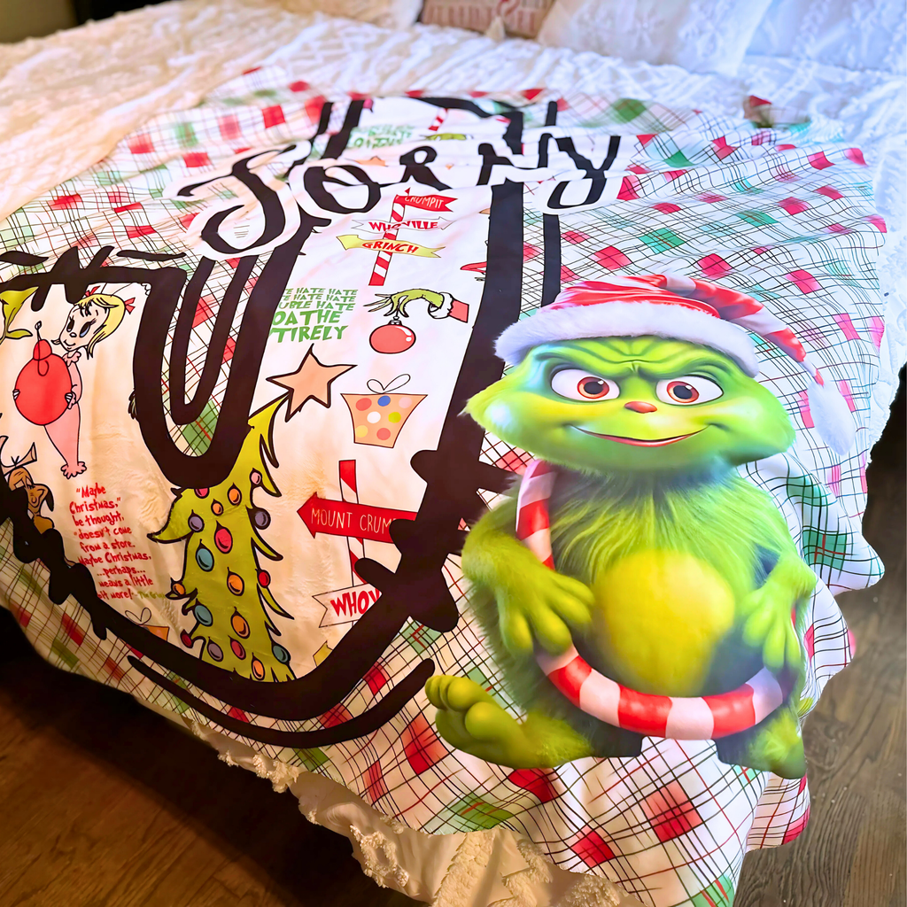 Sherpa Fleece Blanket, Personalized Christmas Grinch Blanket, Holiday Gift, Custom Name Blanket, Christmas Decor, Stocking Stuffer