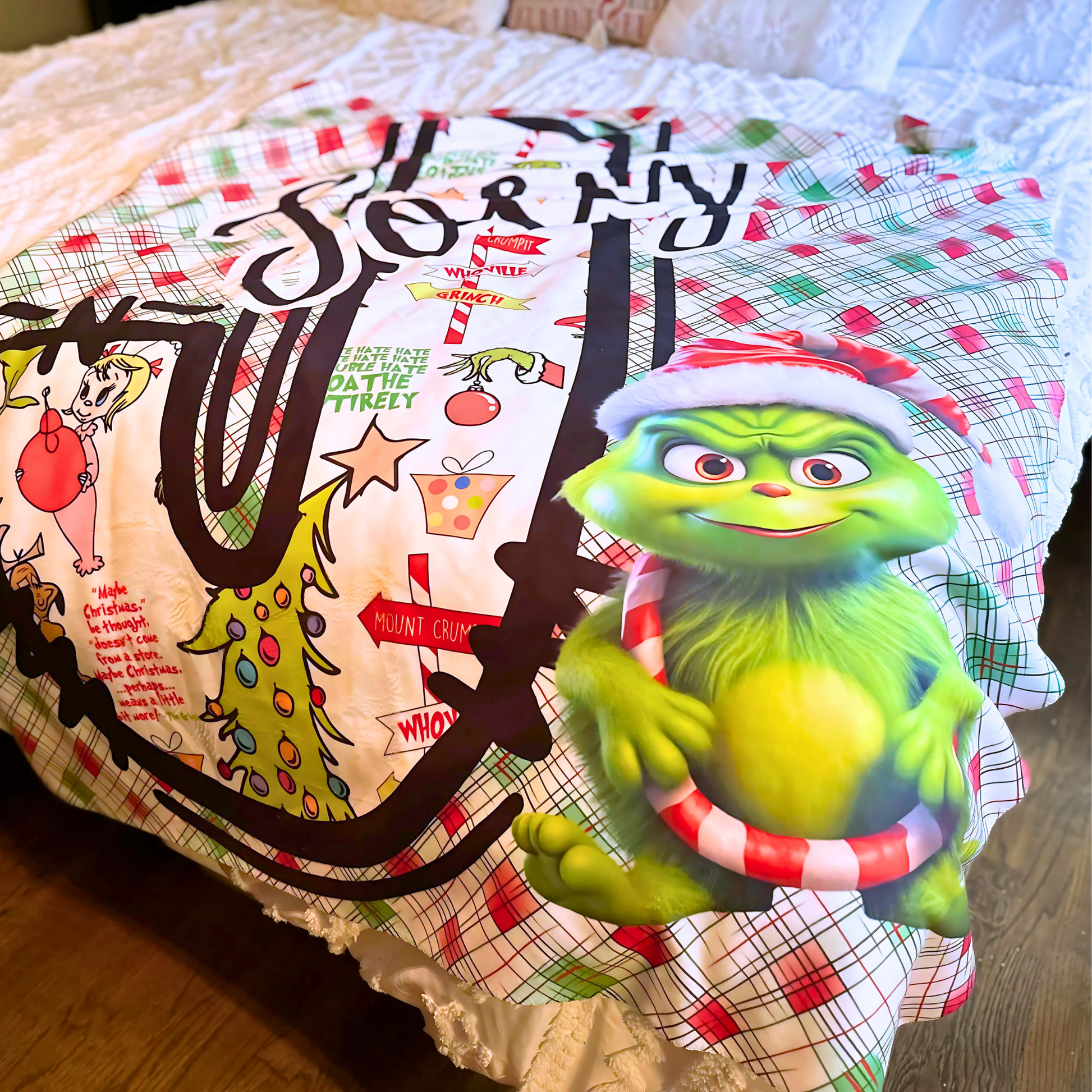 Sherpa Fleece Blanket, Personalized Christmas Grinch Blanket, Holiday Gift, Custom Name Blanket, Christmas Decor, Stocking Stuffer