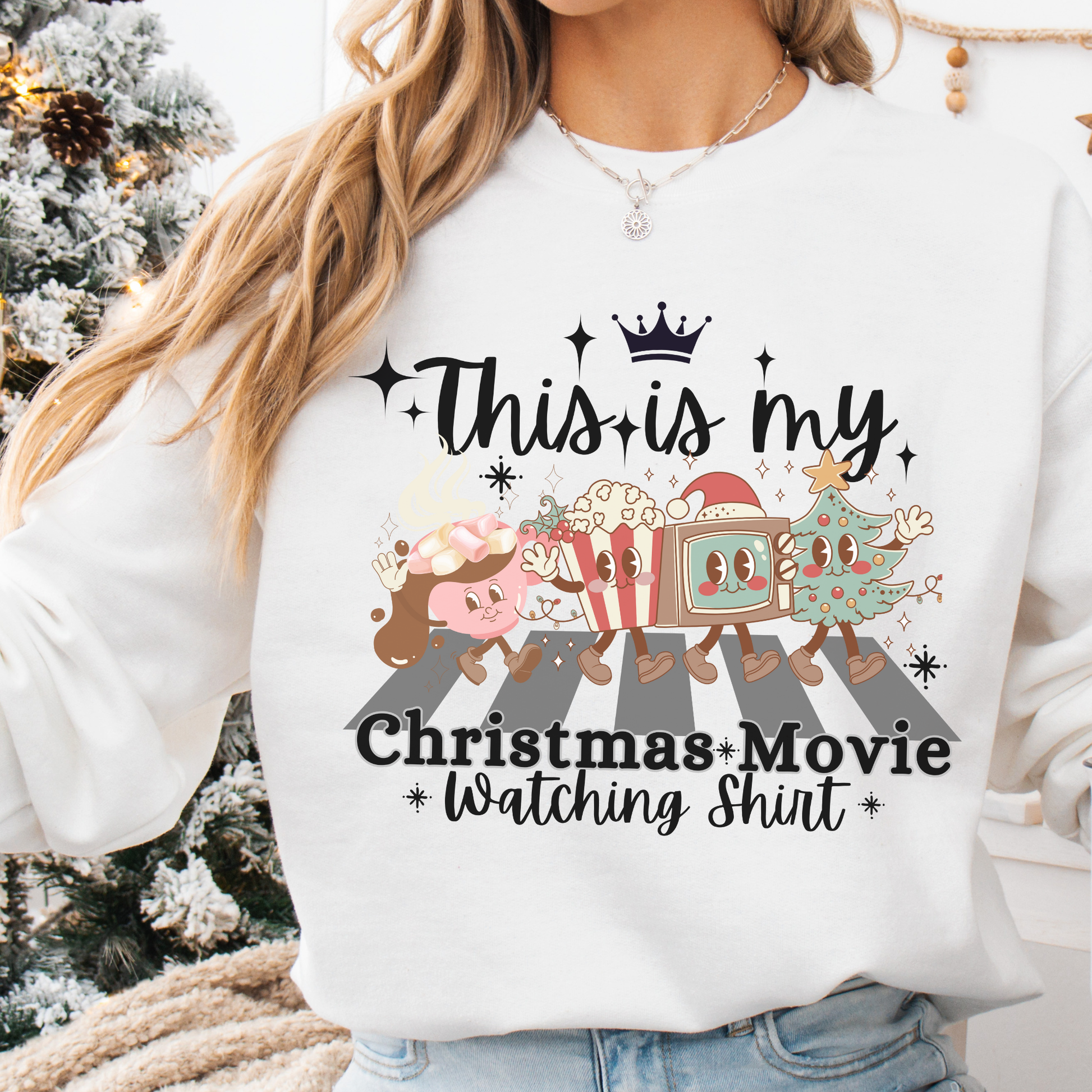 This Is My Christmas Movie Watching Sweatshirt, Retro Christmas Shirt, Christmas Tree Cozy Sweater, Vintage Sweatshirt