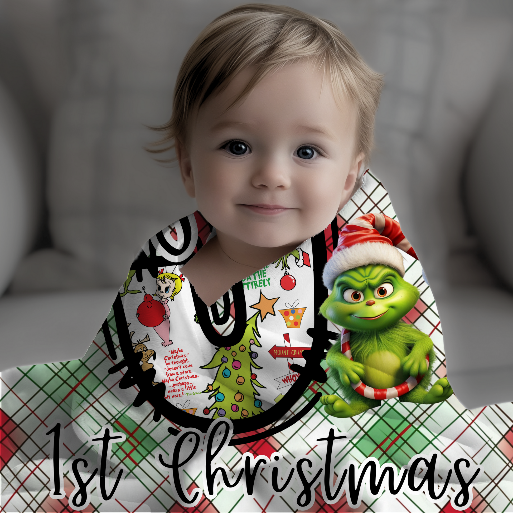 Fleece Blanket, Personalized Christmas Grinch Baby Blanket, Baby's First Christmas, Custom Name Blanket, Christmas Gift, Holiday Blanket,