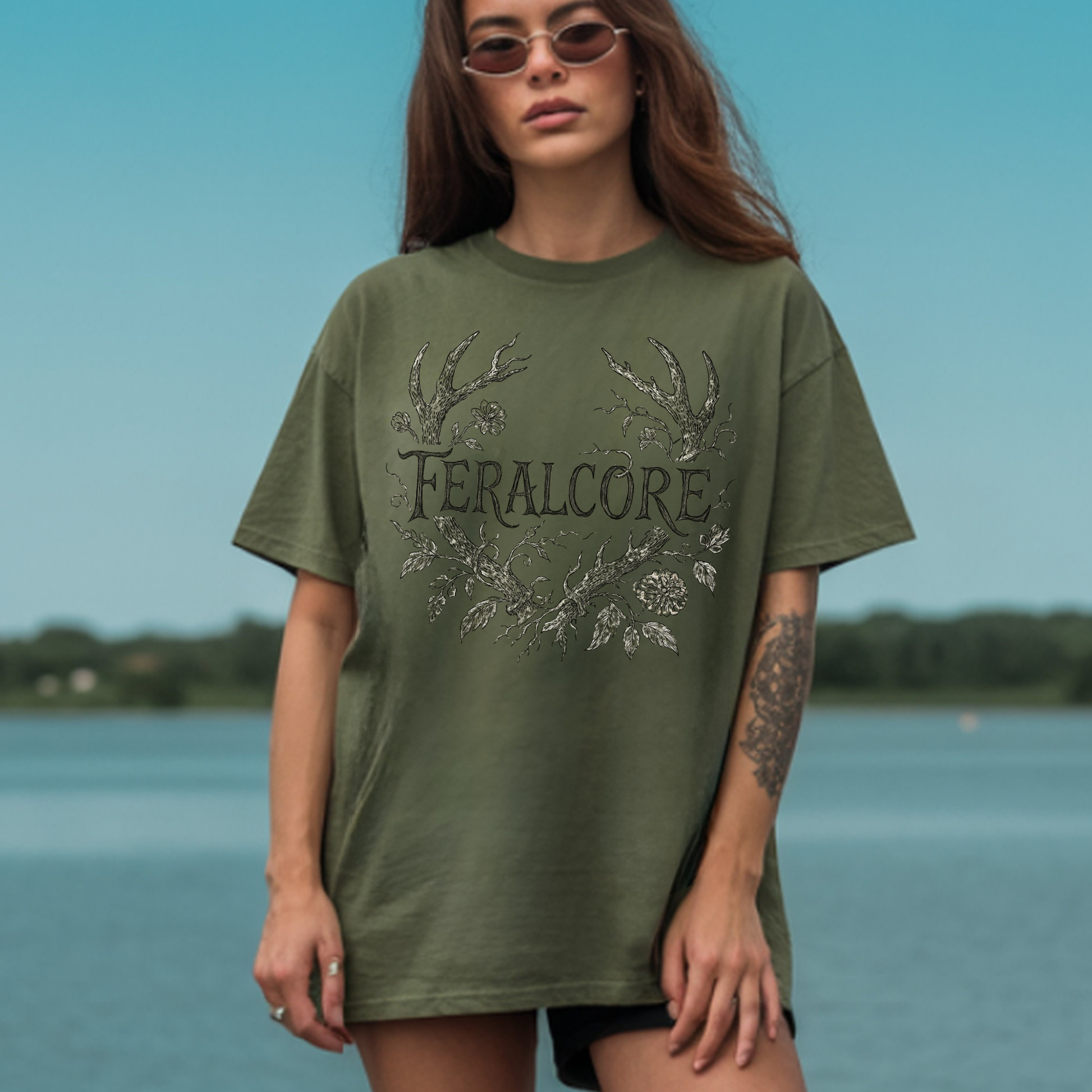 Feralcore Cottagecore Antler Shirt – Dark Forestcore Floral Graphic Tee