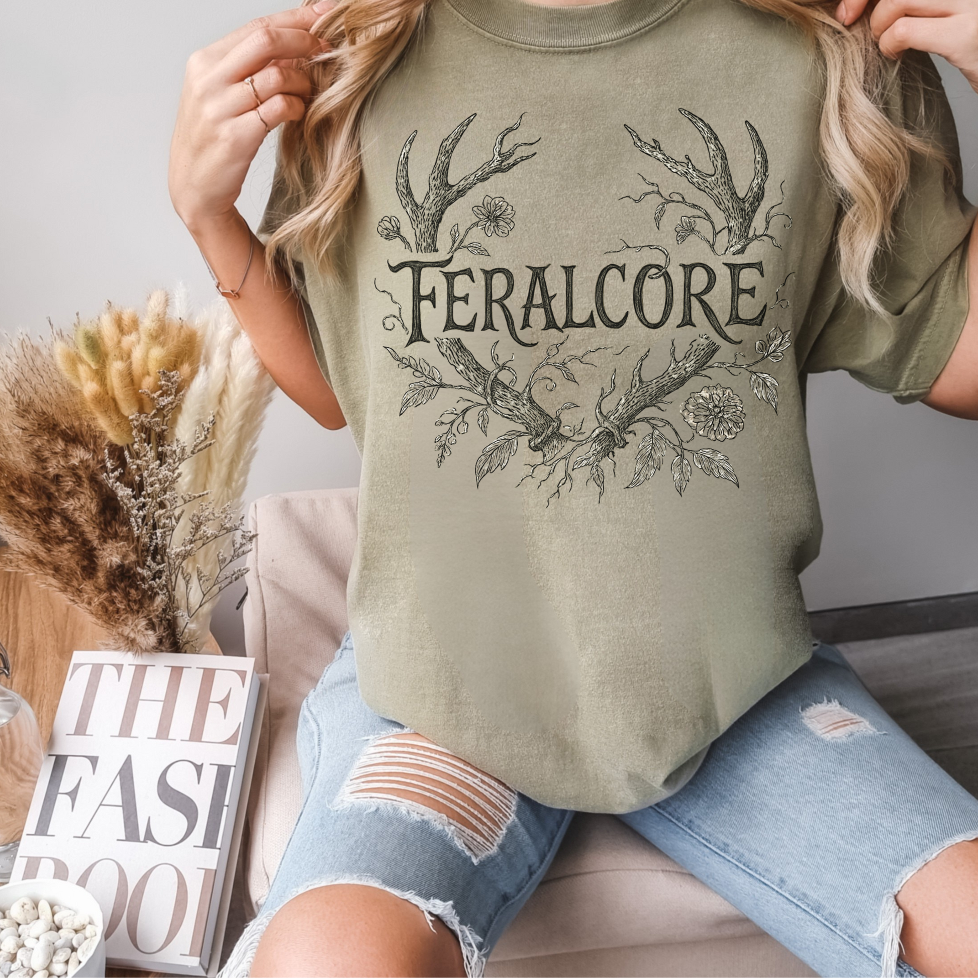 Feralcore Cottagecore Antler Shirt – Dark Forestcore Floral Graphic Tee