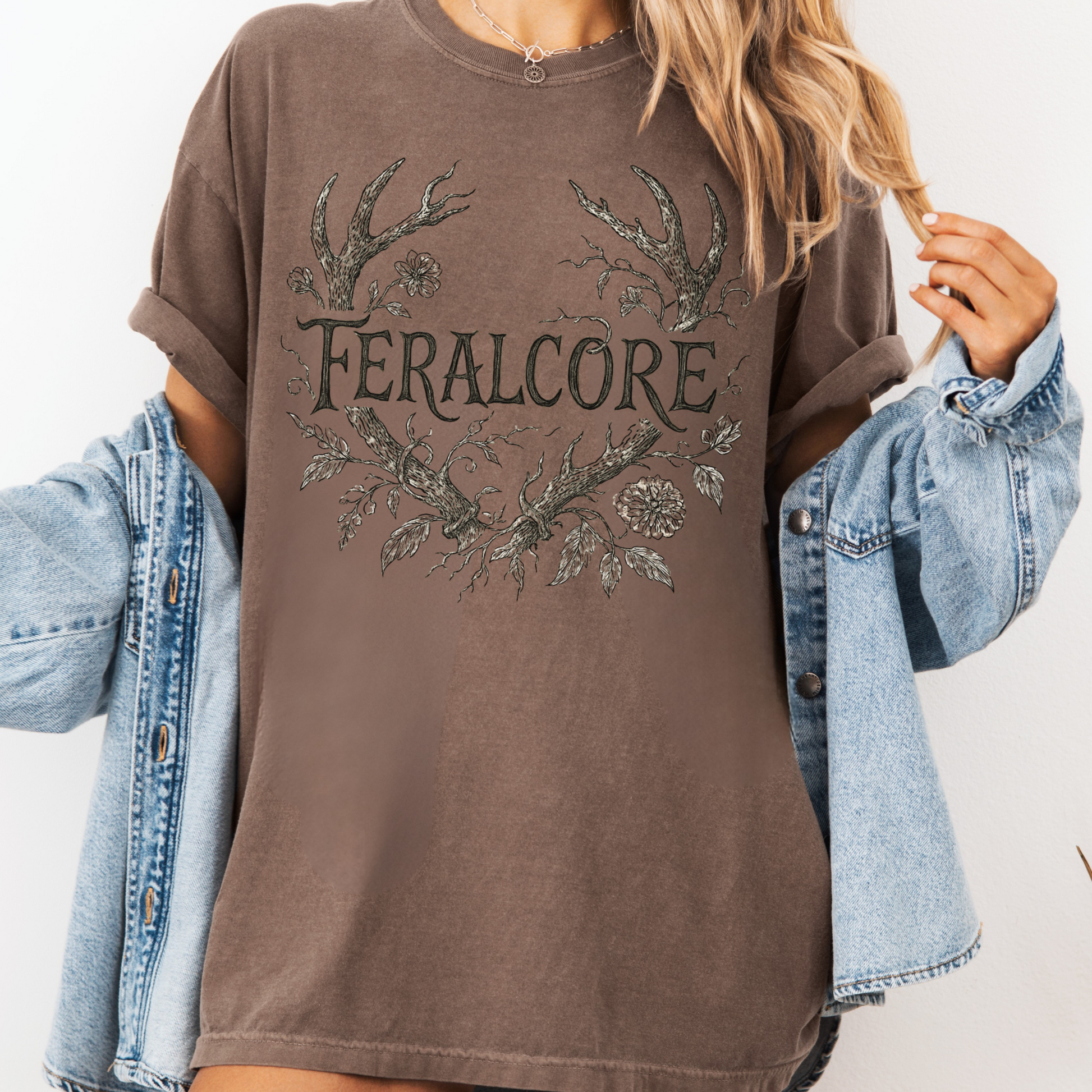 Feralcore Cottagecore Antler Shirt – Dark Forestcore Floral Graphic Tee