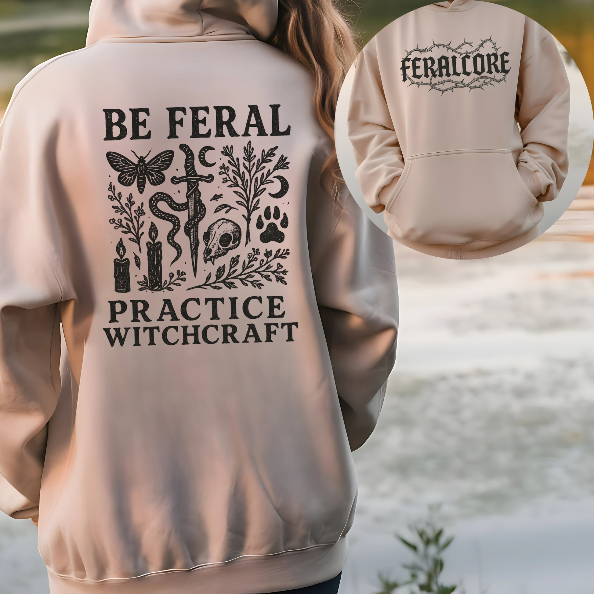 Feralcore Witch Hoodie – Be Feral Practice Witchcraft Barbed Wire Gothic Sweatshirt