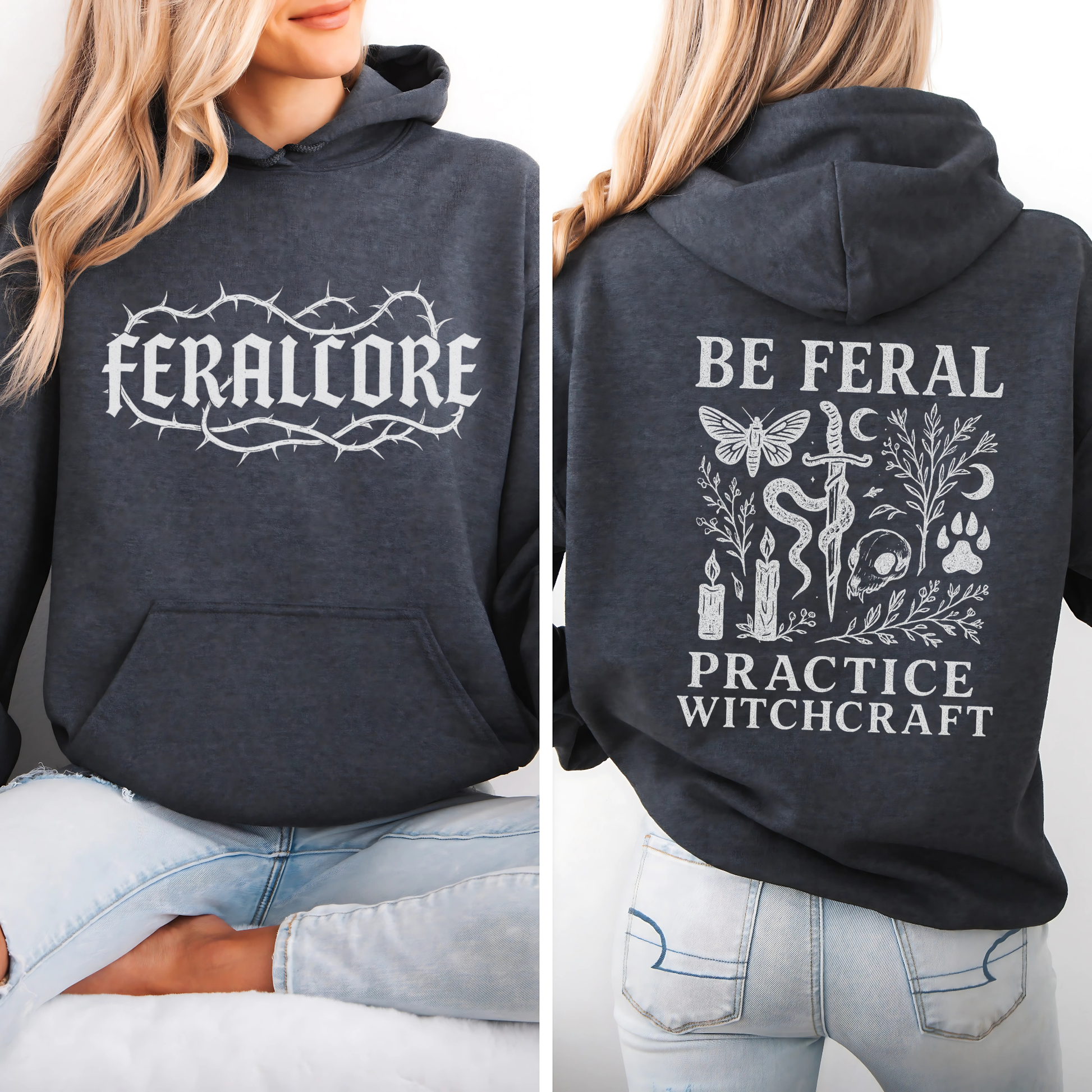 Feralcore Witch Hoodie – Be Feral Practice Witchcraft Barbed Wire Gothic Sweatshirt