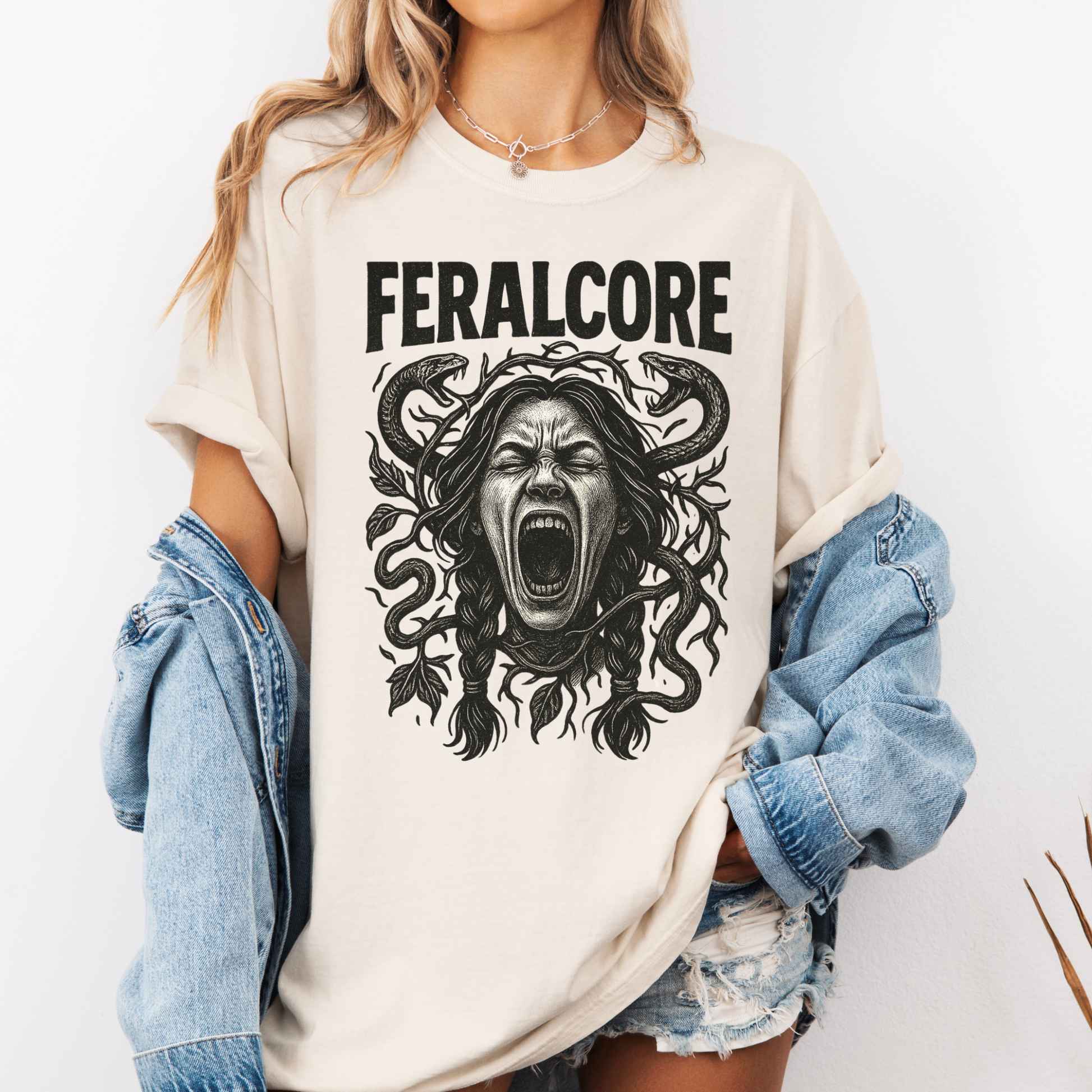 Feralcore Medusa Shirt – Feminist Rage Graphic Tee with Snake Hair & Gothic Mythology Vibes