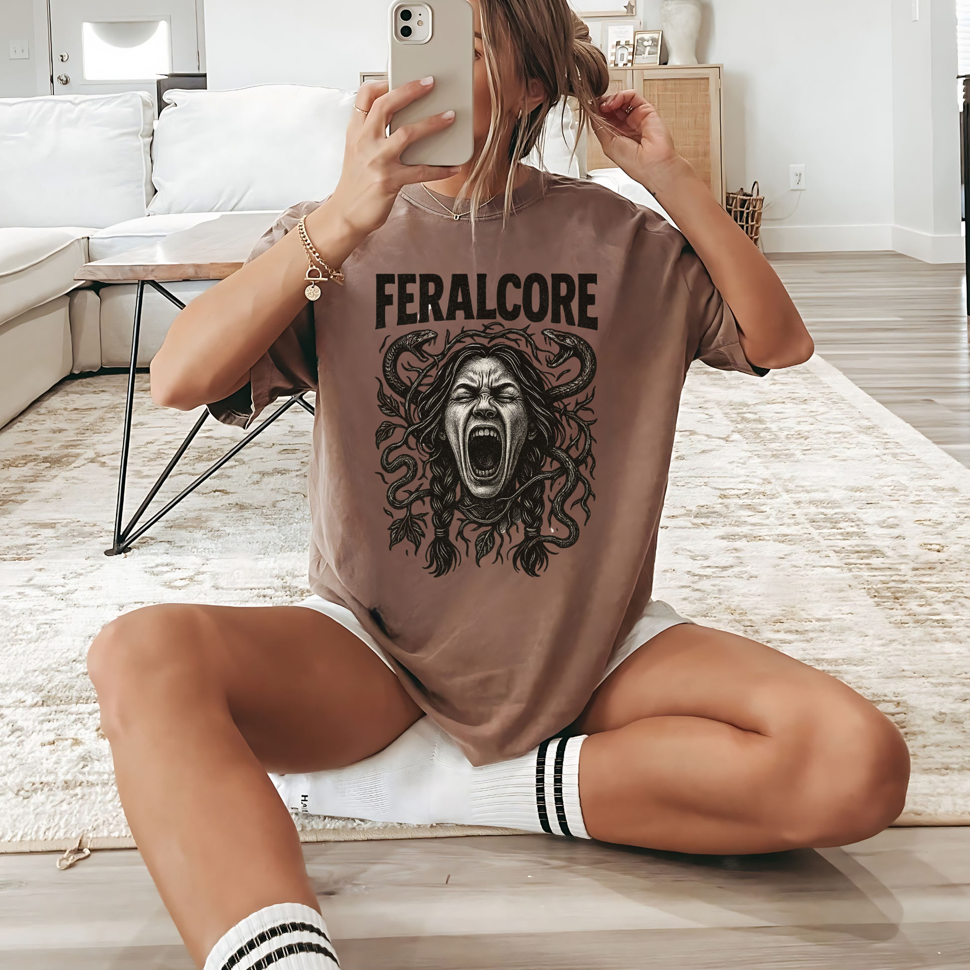 Feralcore Medusa Shirt – Feminist Rage Graphic Tee with Snake Hair & Gothic Mythology Vibes