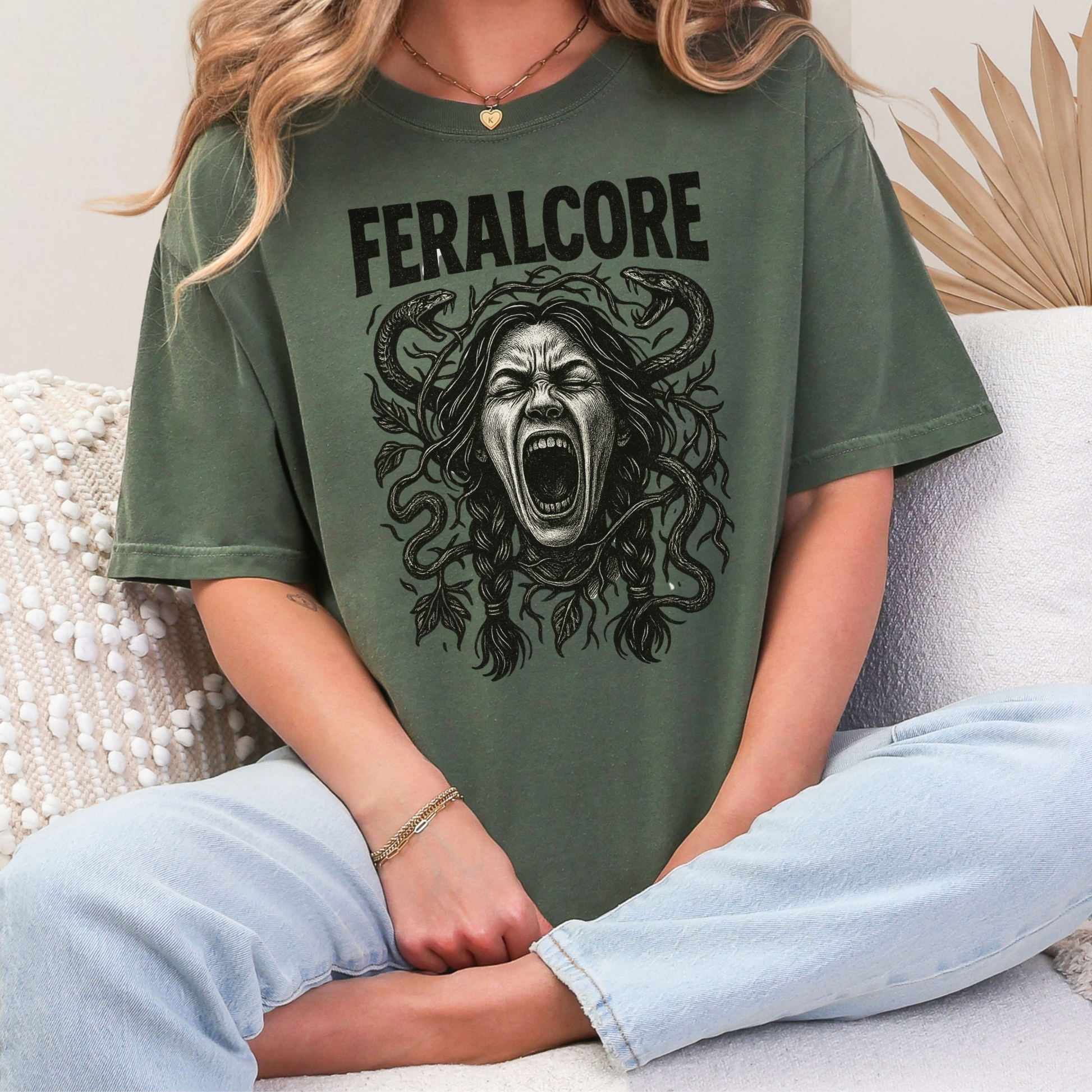 Feralcore Medusa Shirt – Feminist Rage Graphic Tee with Snake Hair & Gothic Mythology Vibes