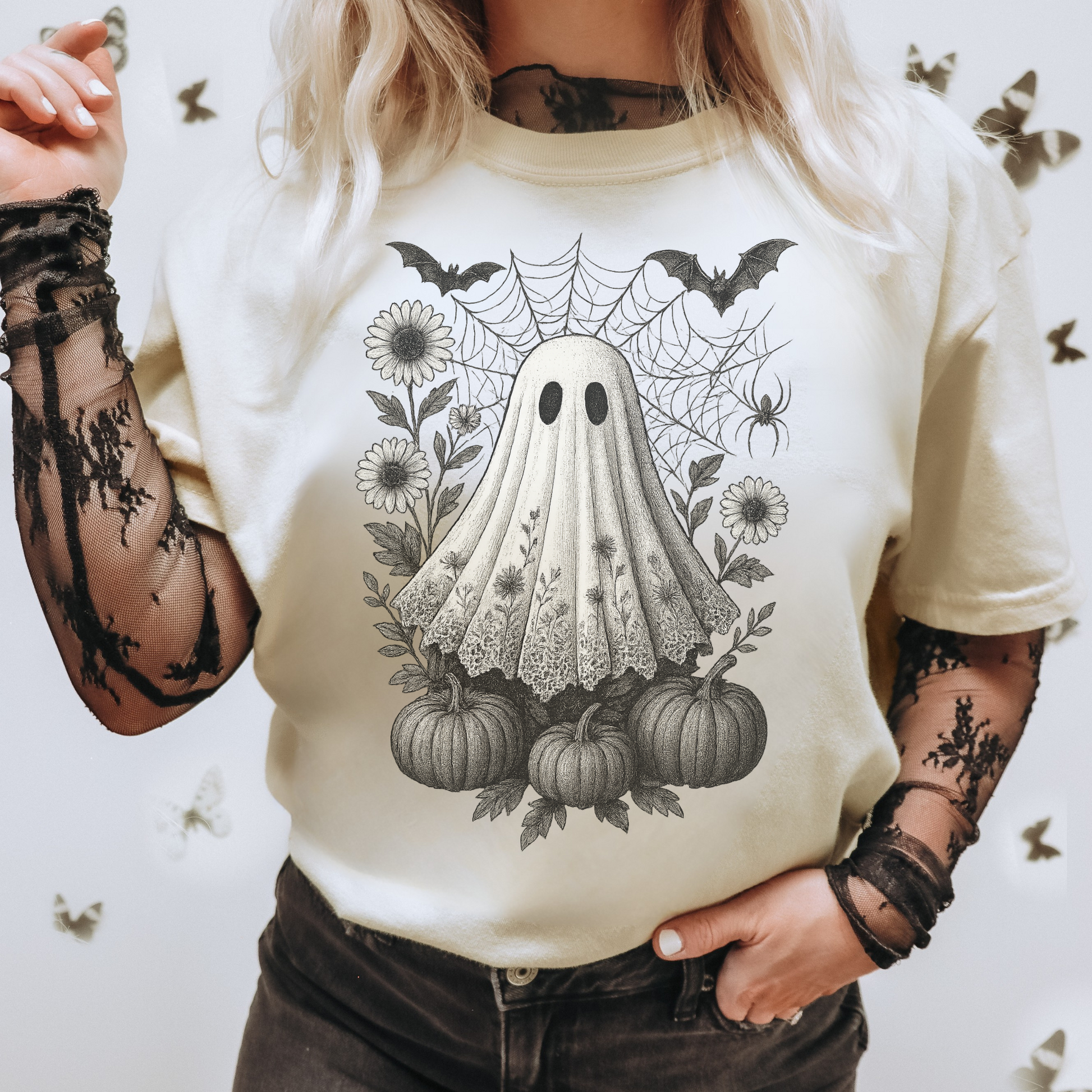 Boo in Boojee Lace Ghost Shirt – Cute Vintage Gothic Halloween Comfort Colors Tee