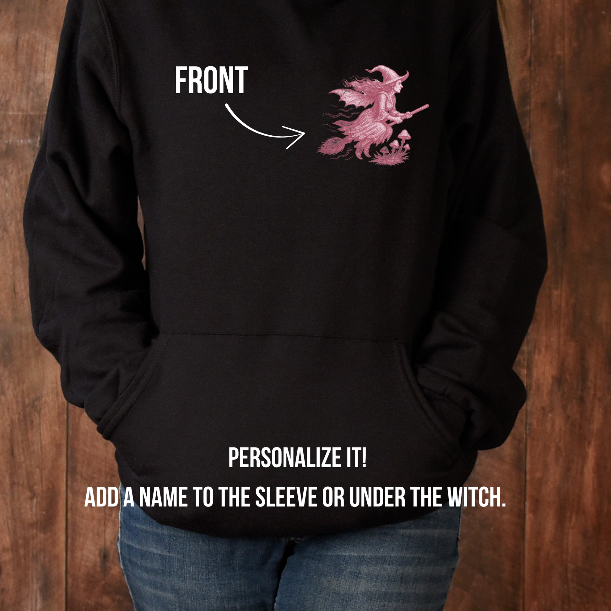 Custom In October We Wear Pink Hoodie – Breast Cancer Awareness Witch Sweatshirt