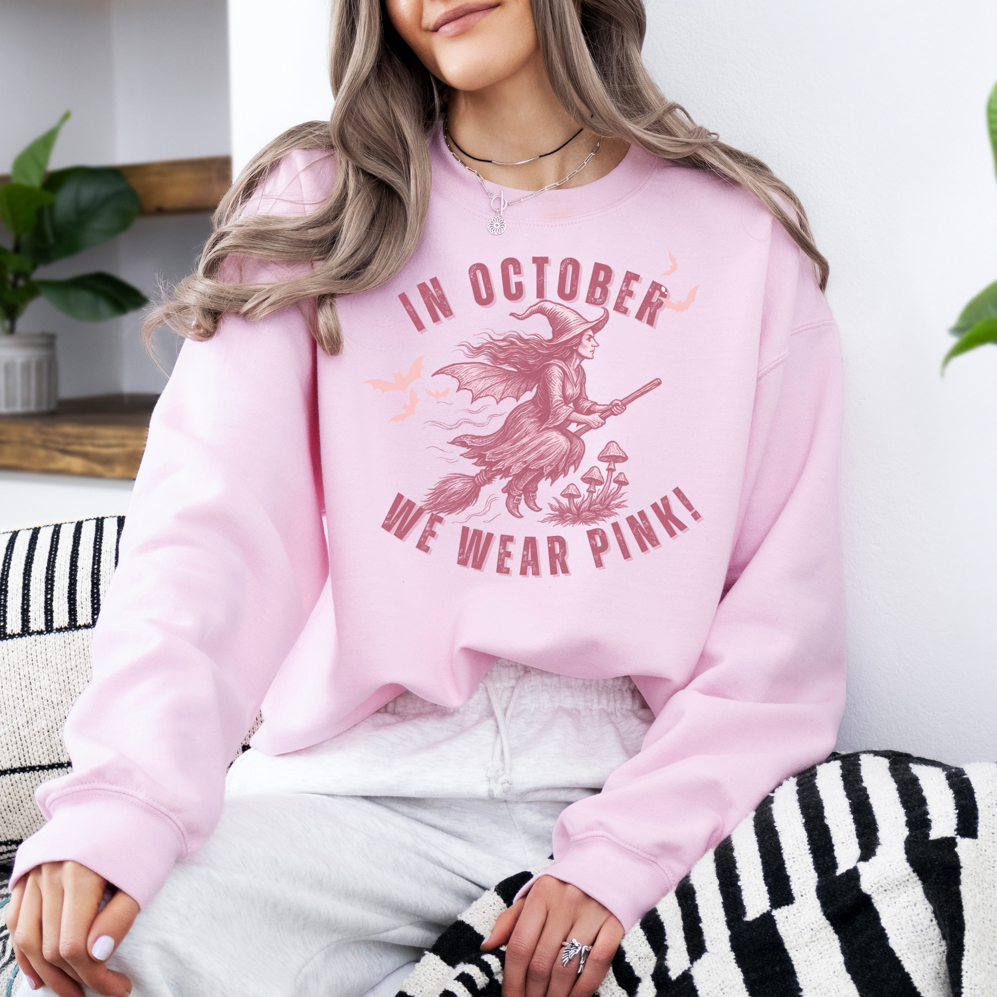 Personalized In October We Wear Pink Hoodie – Breast Cancer Awareness Witch Sweatshirt
