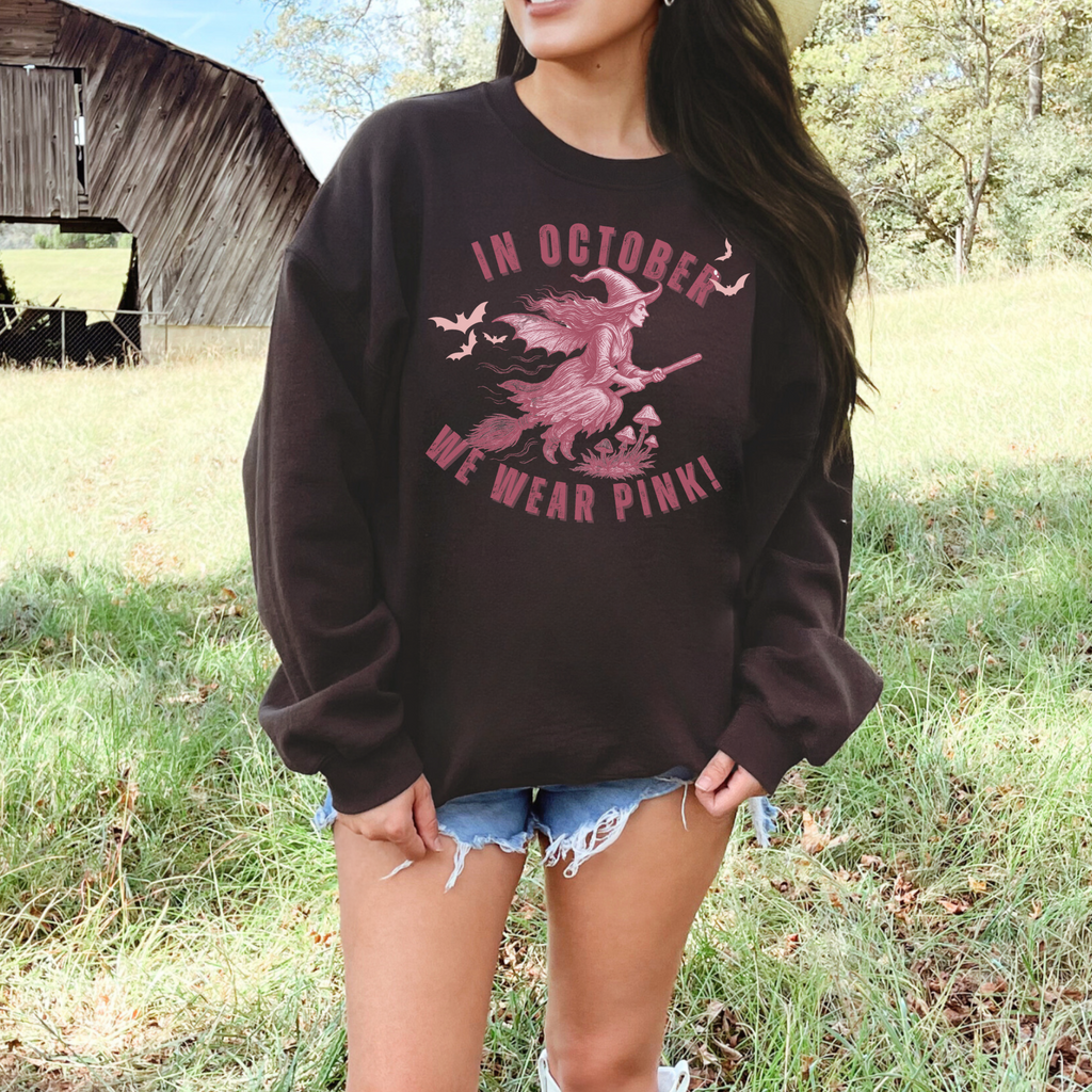 Personalized In October We Wear Pink Hoodie – Breast Cancer Awareness Witch Sweatshirt