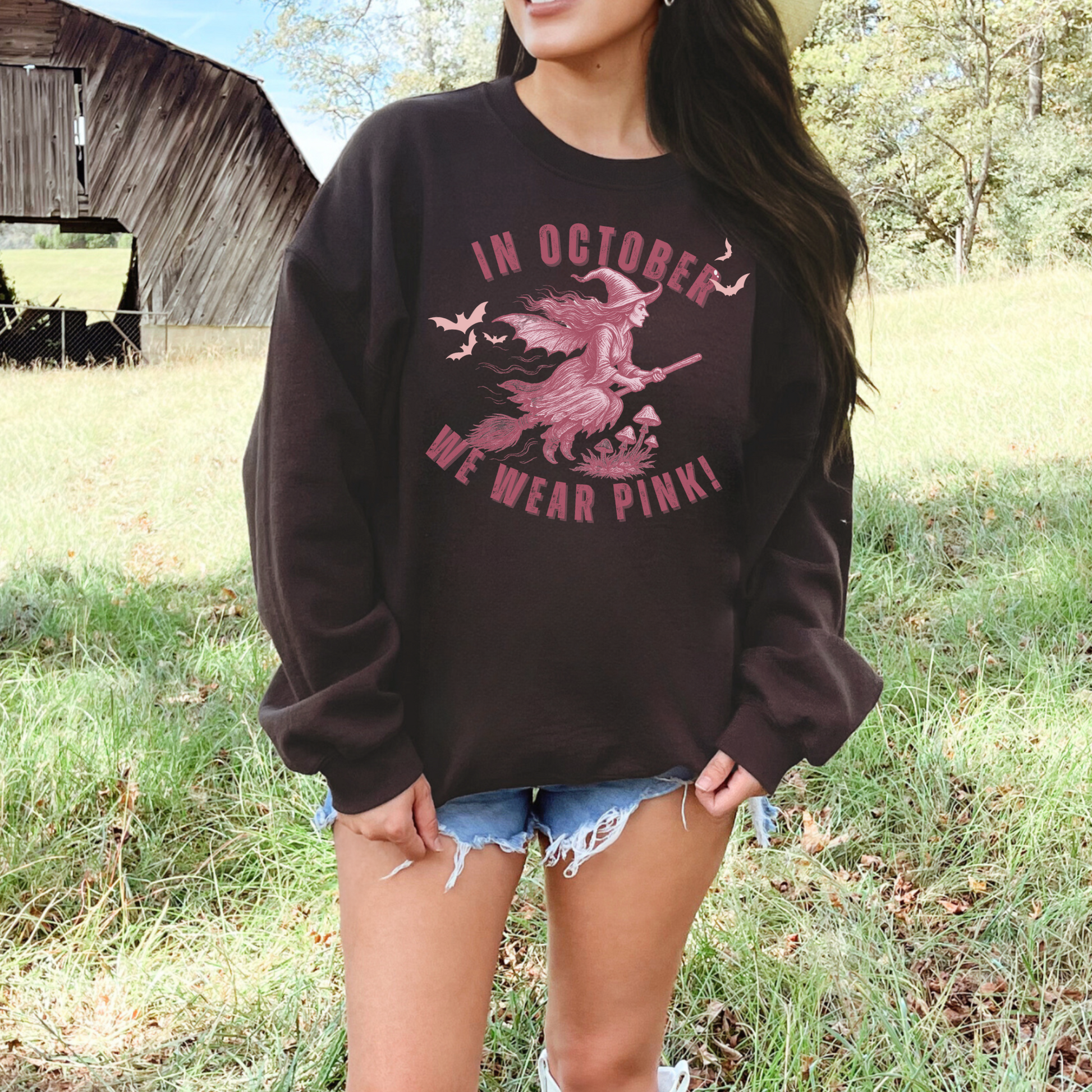 Personalized In October We Wear Pink Hoodie – Breast Cancer Awareness Witch Sweatshirt