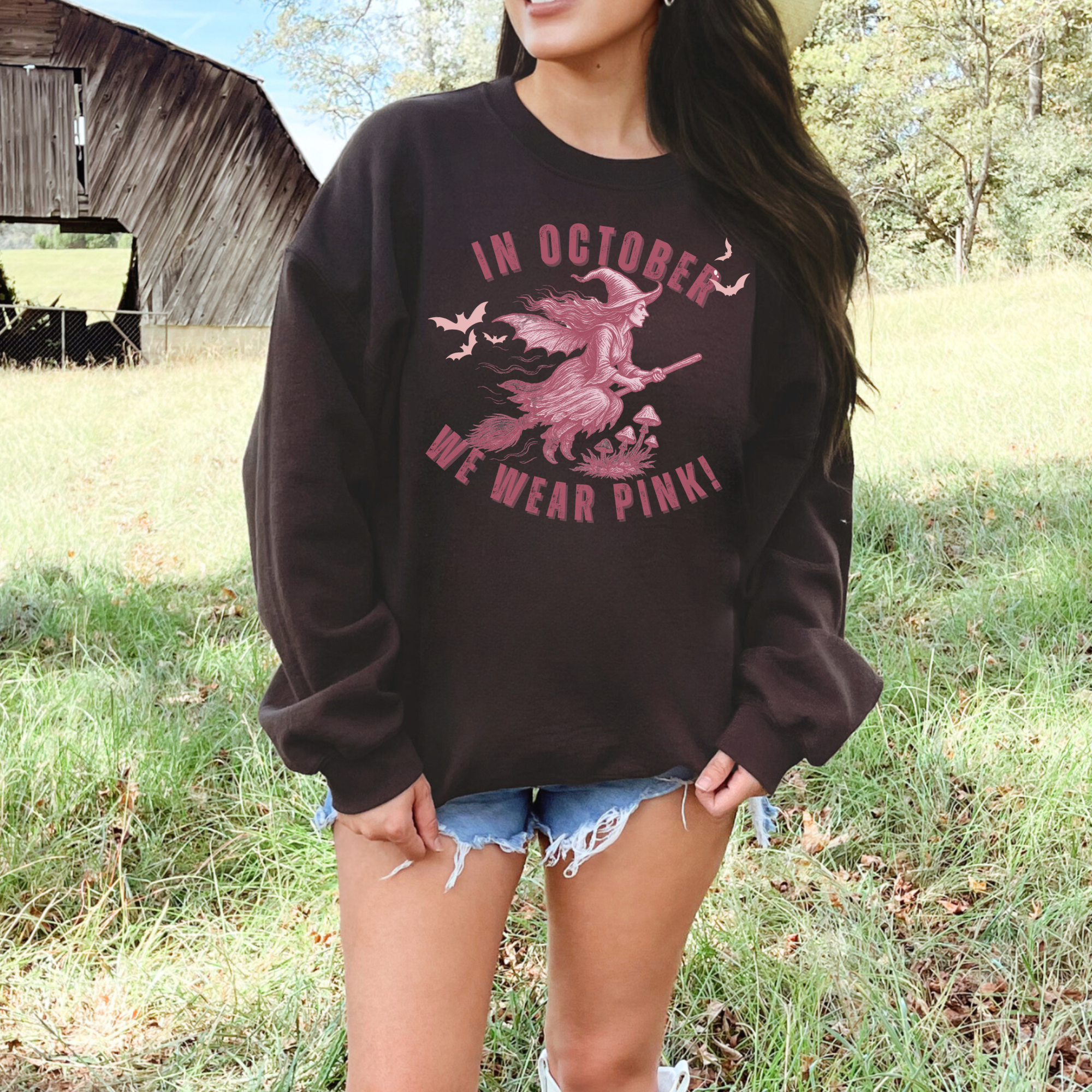 Personalized In October We Wear Pink Hoodie – Breast Cancer Awareness Witch Sweatshirt