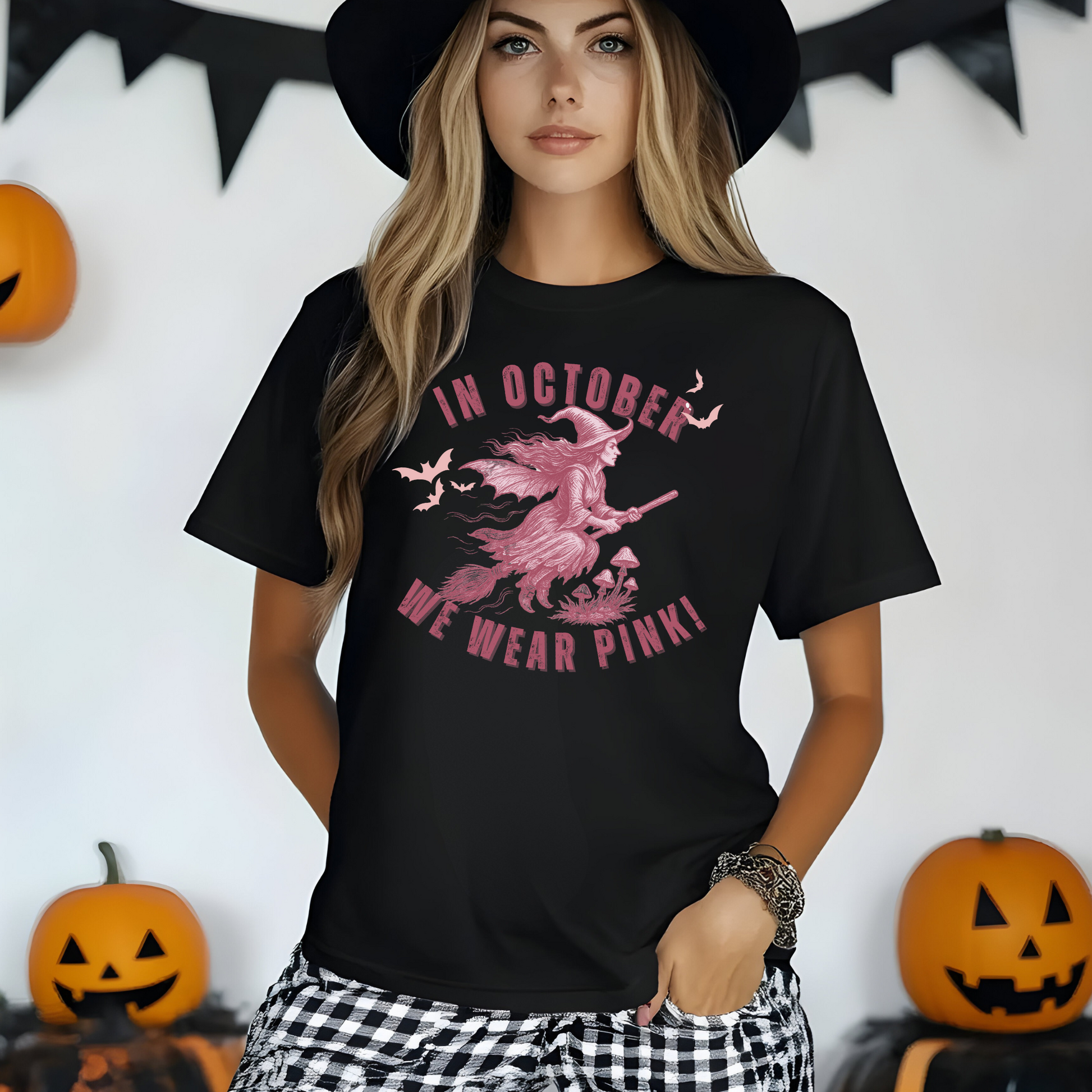 In October We Wear Pink – Comfort Colors Breast Cancer Awareness Witch Shirt