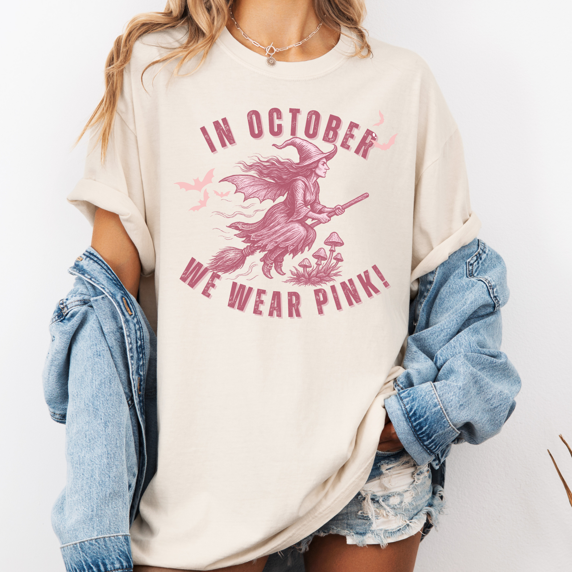 In October We Wear Pink – Comfort Colors Breast Cancer Awareness Witch Shirt