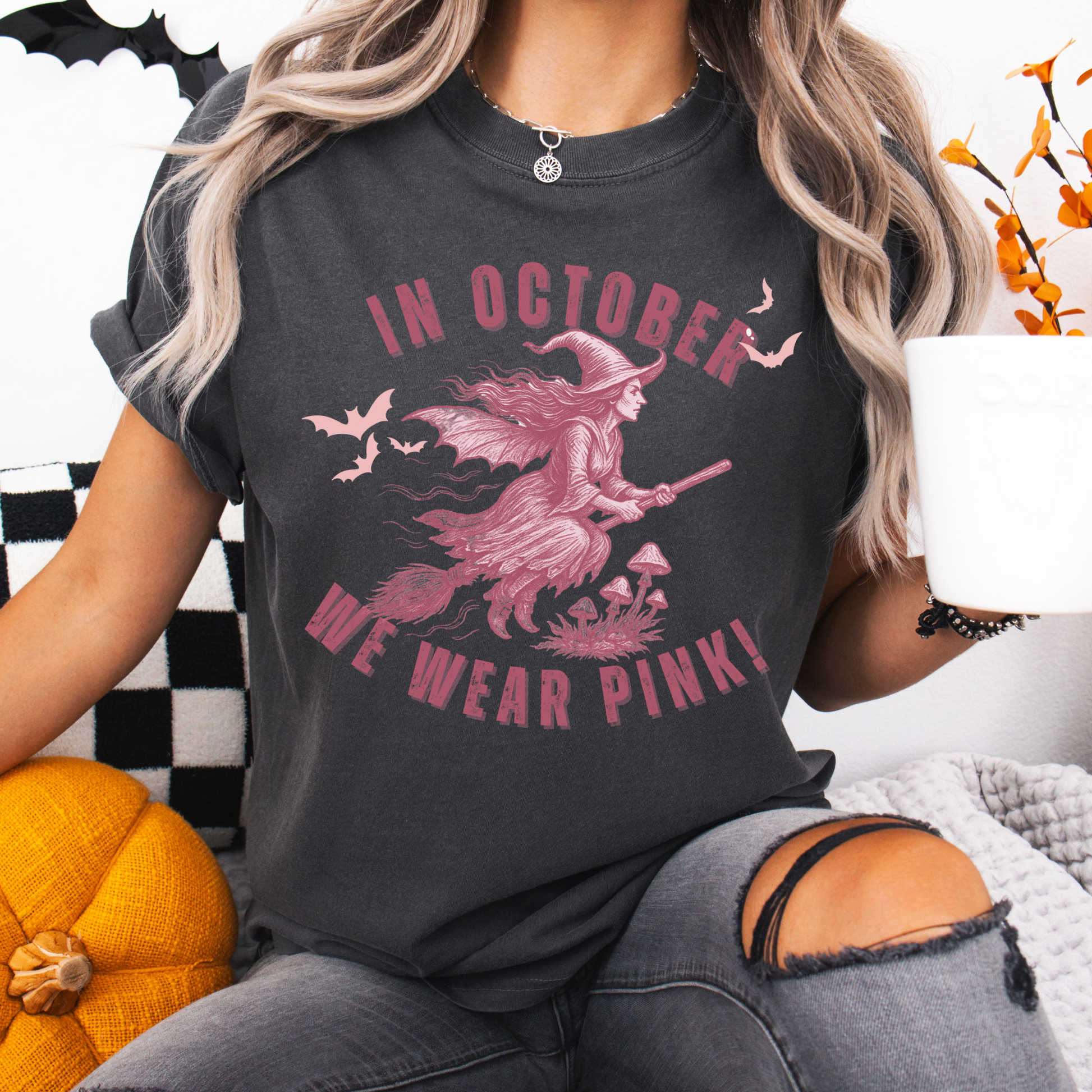 In October We Wear Pink – Comfort Colors Breast Cancer Awareness Witch Shirt