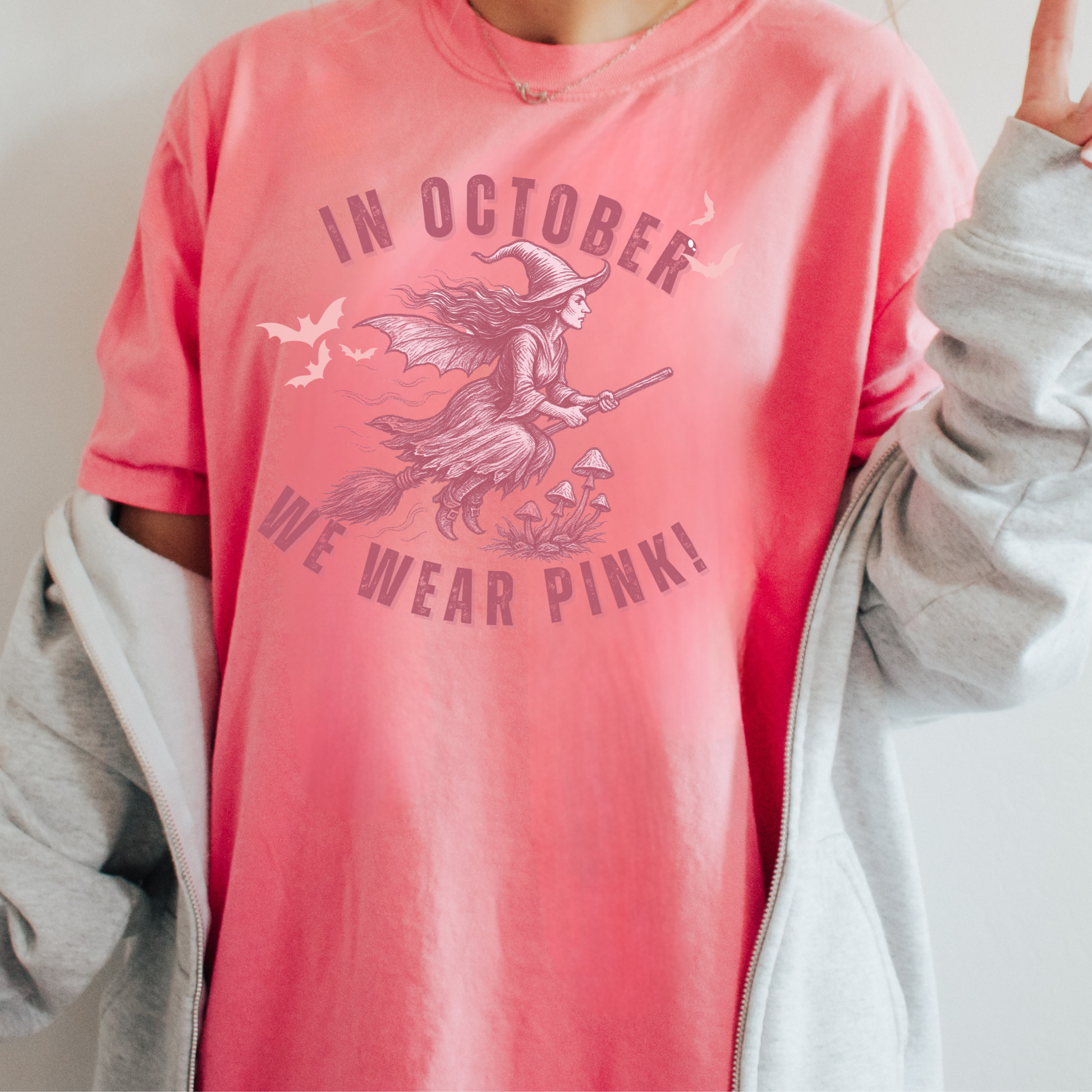 In October We Wear Pink – Comfort Colors Breast Cancer Awareness Witch Shirt