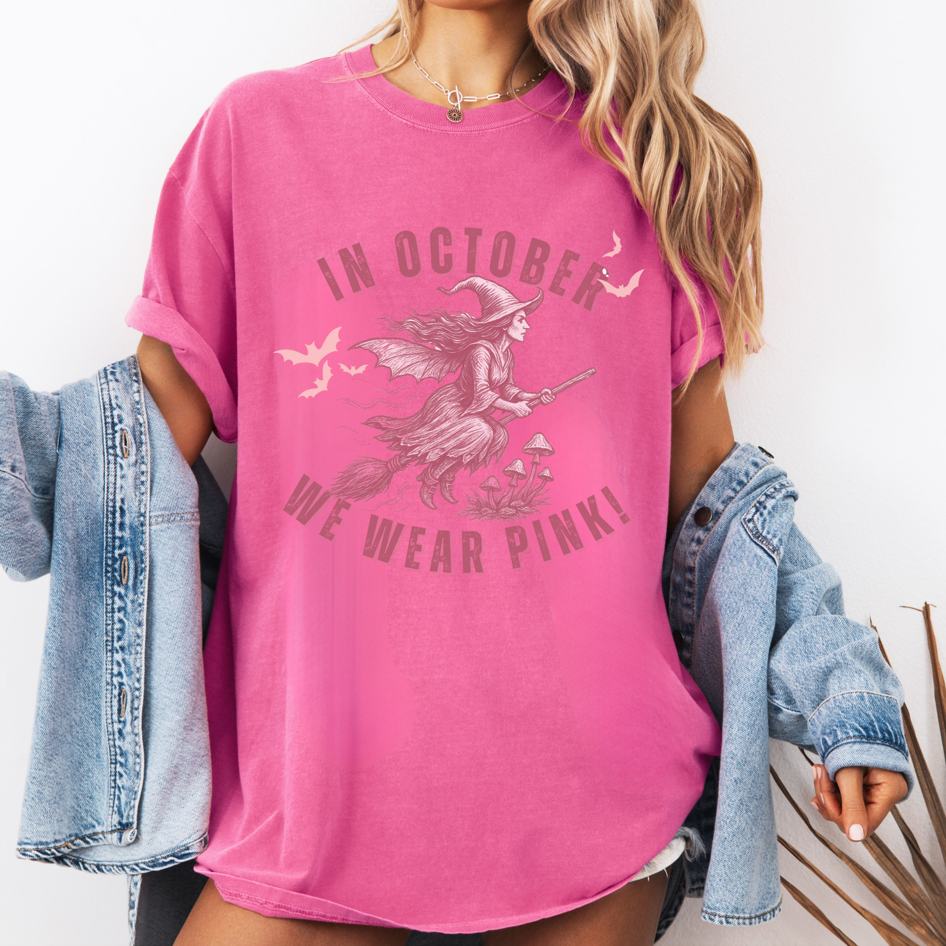 In October We Wear Pink – Comfort Colors Breast Cancer Awareness Witch Shirt