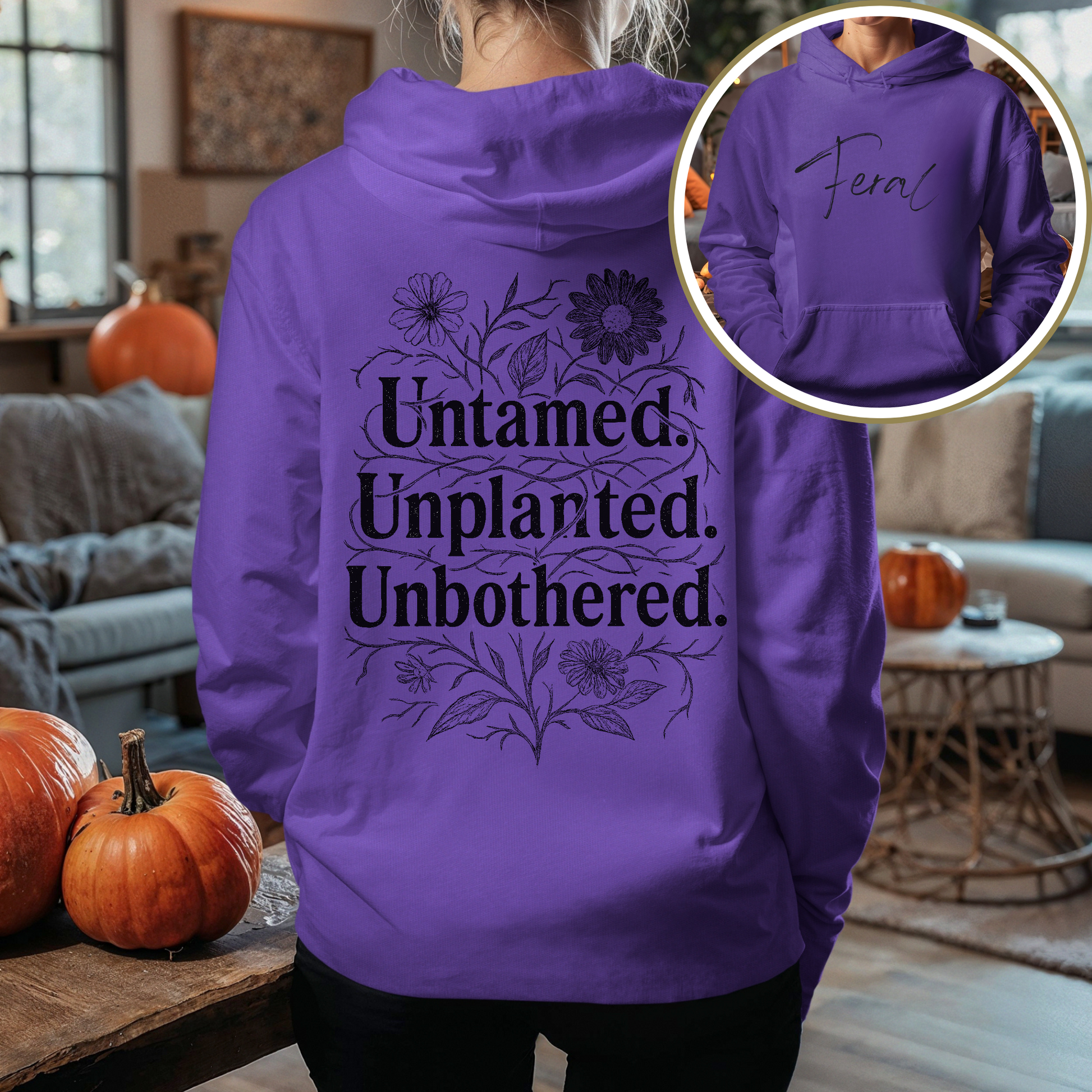 Feral Hoodie, Feral Sweatshirt, Feral Girl, Feral Woman, Feral Wife, Feral Mama, Feral Girlfriend, Cottagecore Floral Hoodie, Gildan 18500