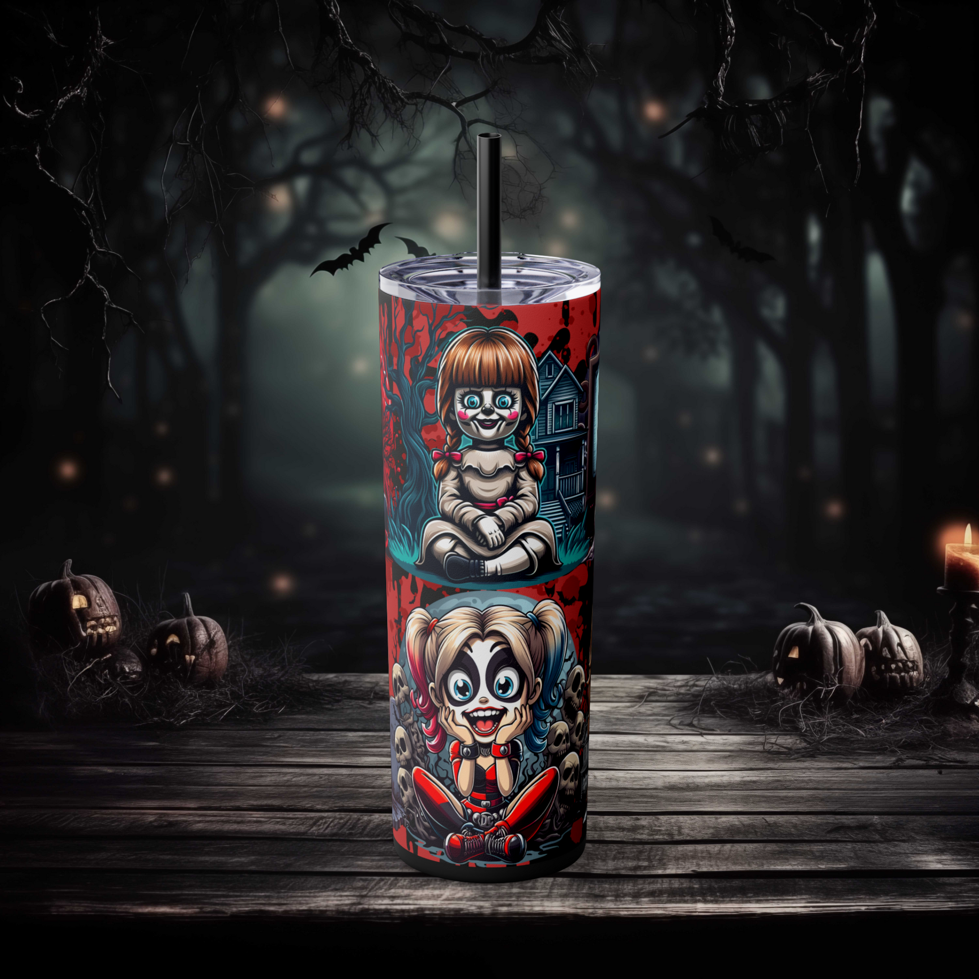 Girls of Horror – 20 oz Skinny Tumbler | Creepy Cute Horror Icons | Maars Insulated Cup