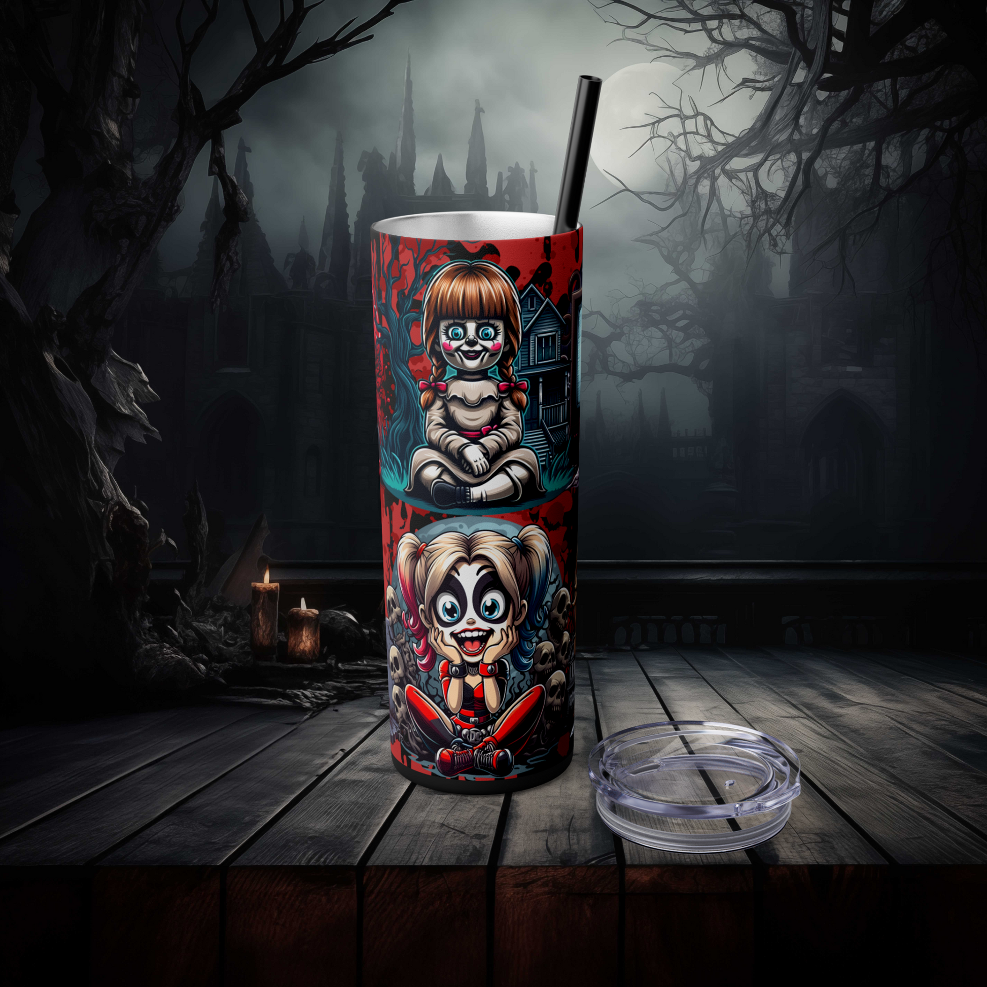 Girls of Horror – 20 oz Skinny Tumbler | Creepy Cute Horror Icons | Maars Insulated Cup