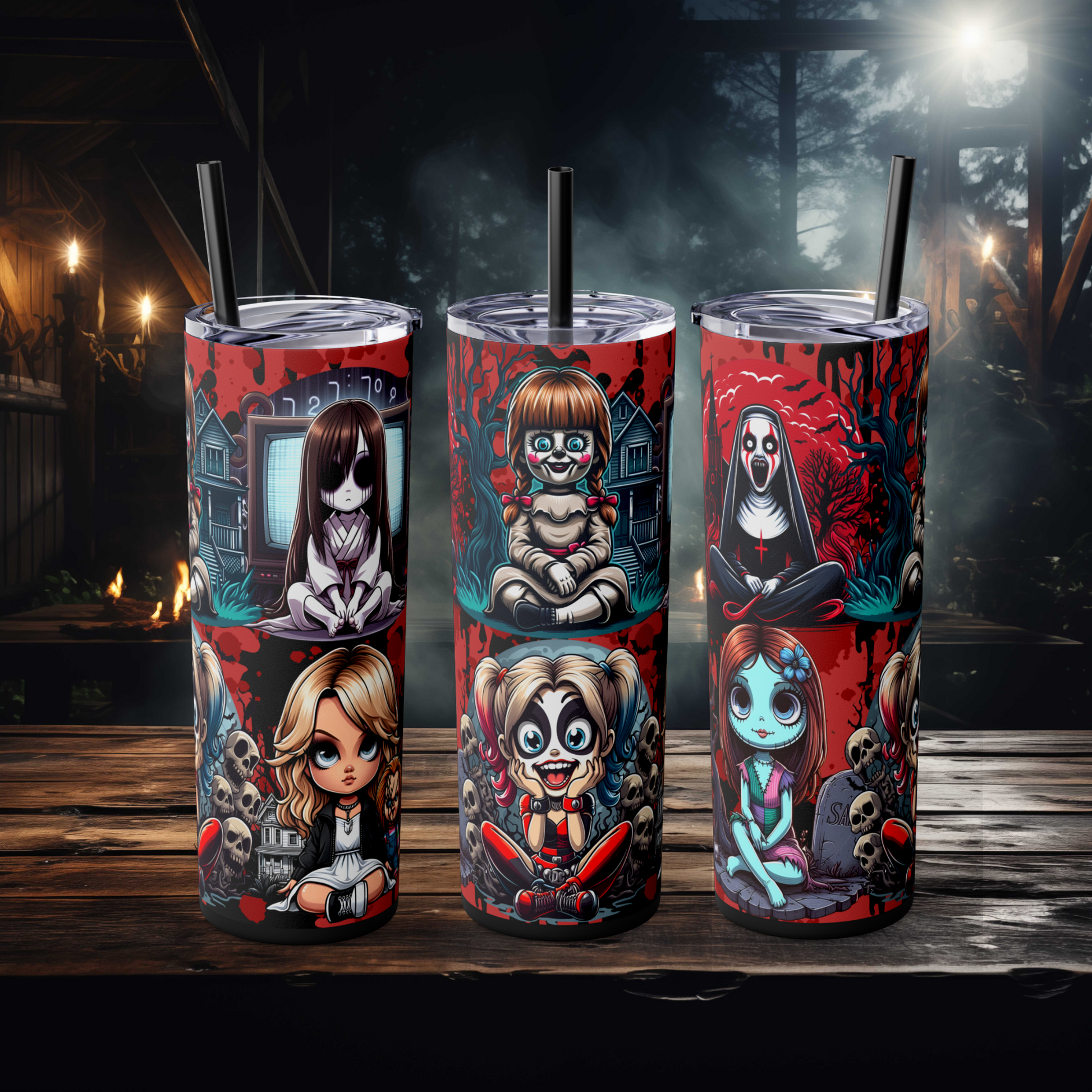Girls of Horror – 20 oz Skinny Tumbler | Creepy Cute Horror Icons | Maars Insulated Cup