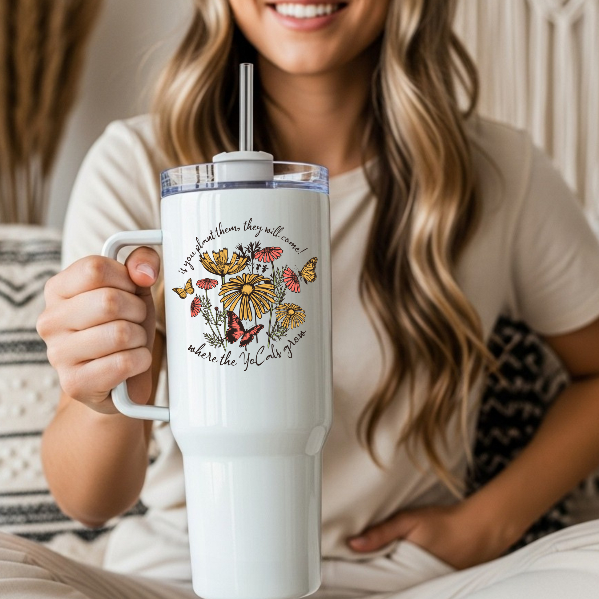 Boho Gardening Tumbler, 40oz - 'If You Plant Them, They Will Come' Design