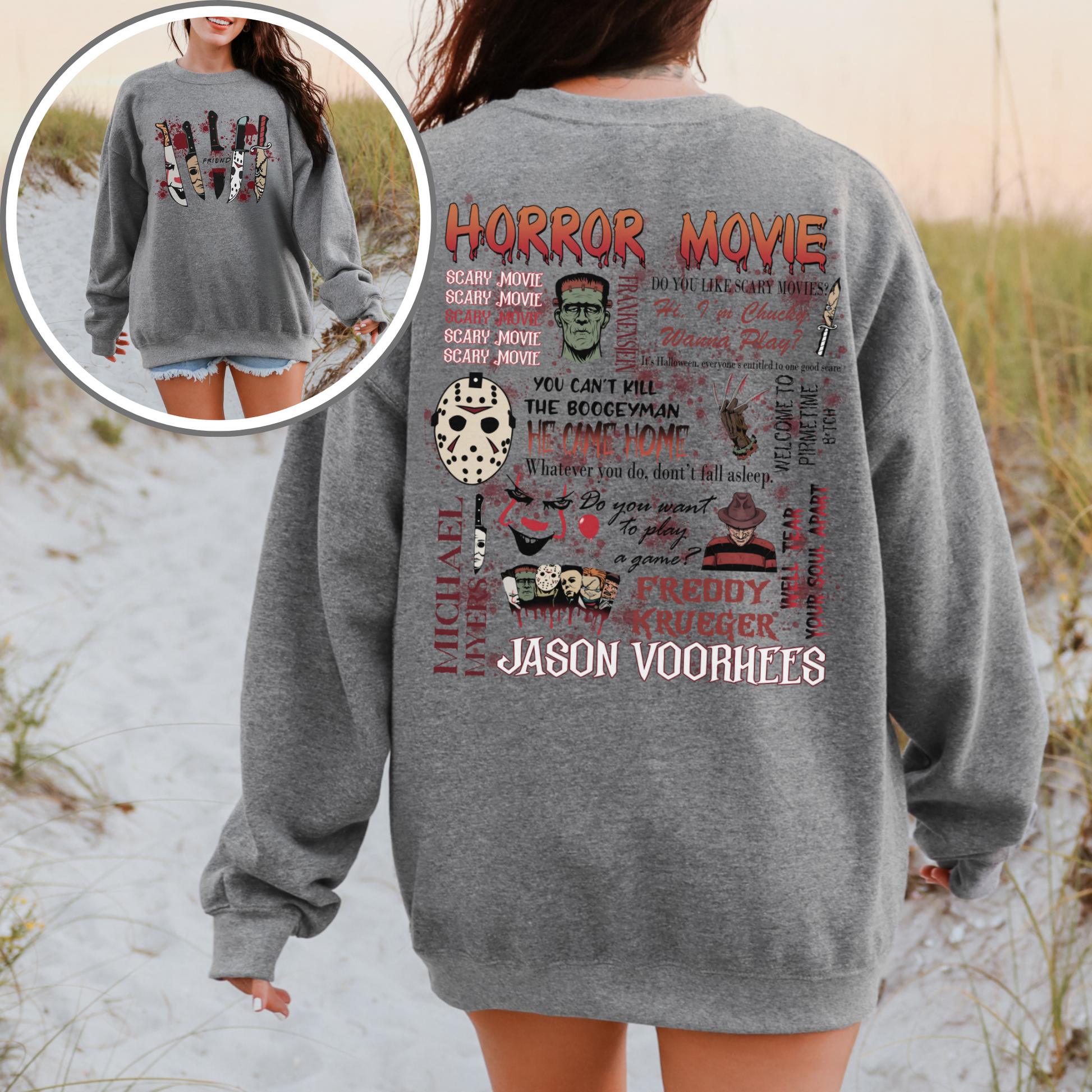 Vintage Horror Movie Night Sweatshirt – Cozy Halloween Crewneck for Spooky Season