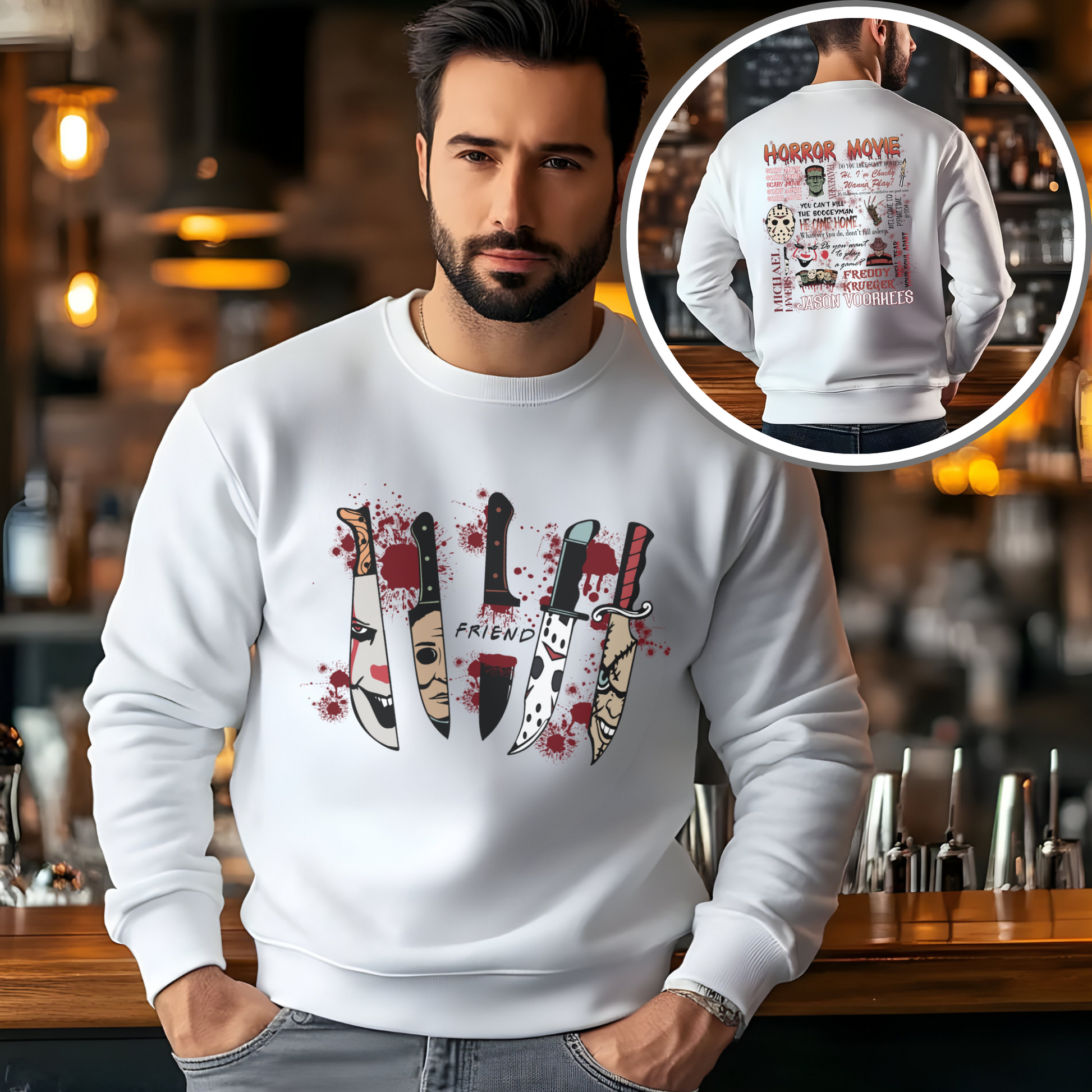 Vintage Horror Movie Night Sweatshirt – Cozy Halloween Crewneck for Spooky Season