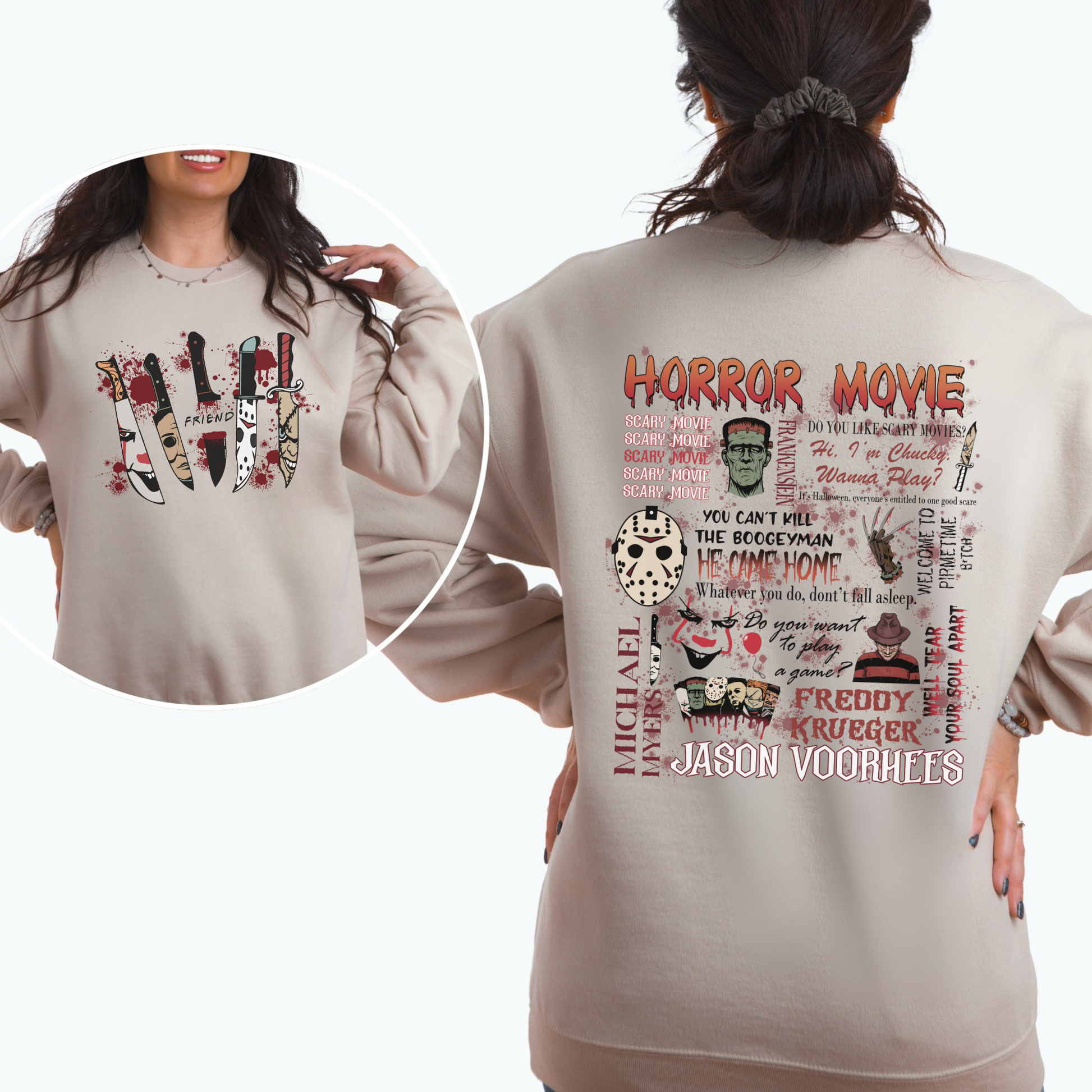 Vintage Horror Movie Night Sweatshirt – Cozy Halloween Crewneck for Spooky Season